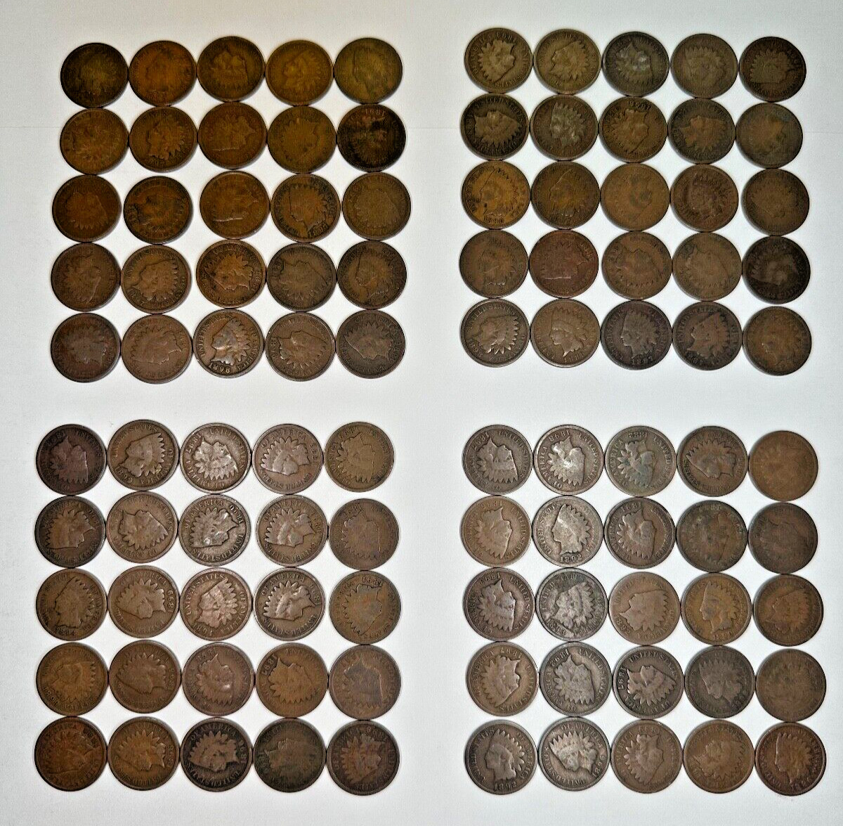 Lot Indian Head Cent Penny 100 Pennies 2 Rolls ALL Pre-1900 DECENT 1800’s Coins
