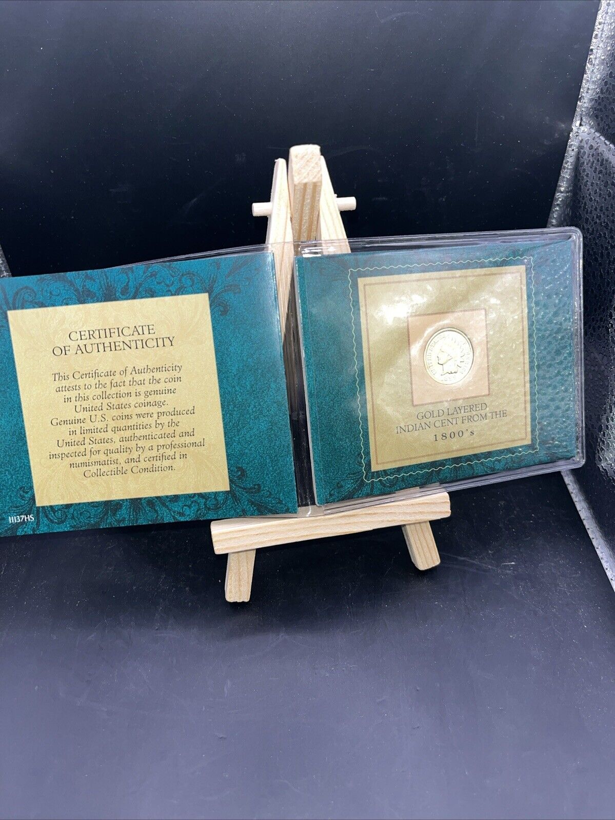 1800's Indian Head Cent  Gold Layered in Info Card. COA.
