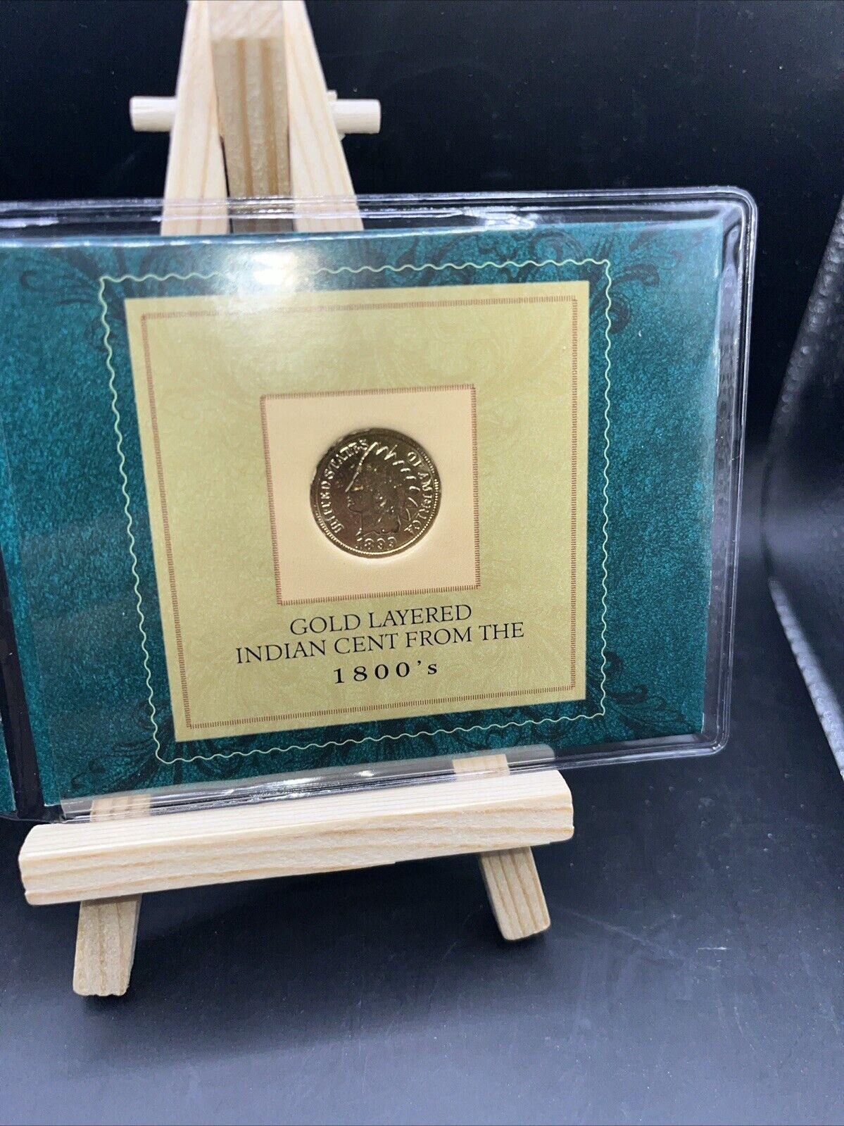 1800's Indian Head Cent  Gold Layered in Info Card. COA.