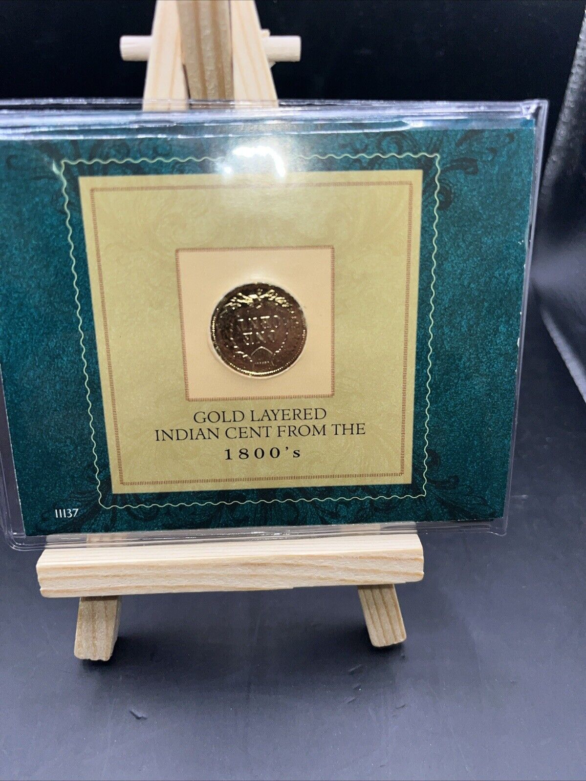 1800's Indian Head Cent  Gold Layered in Info Card. COA.