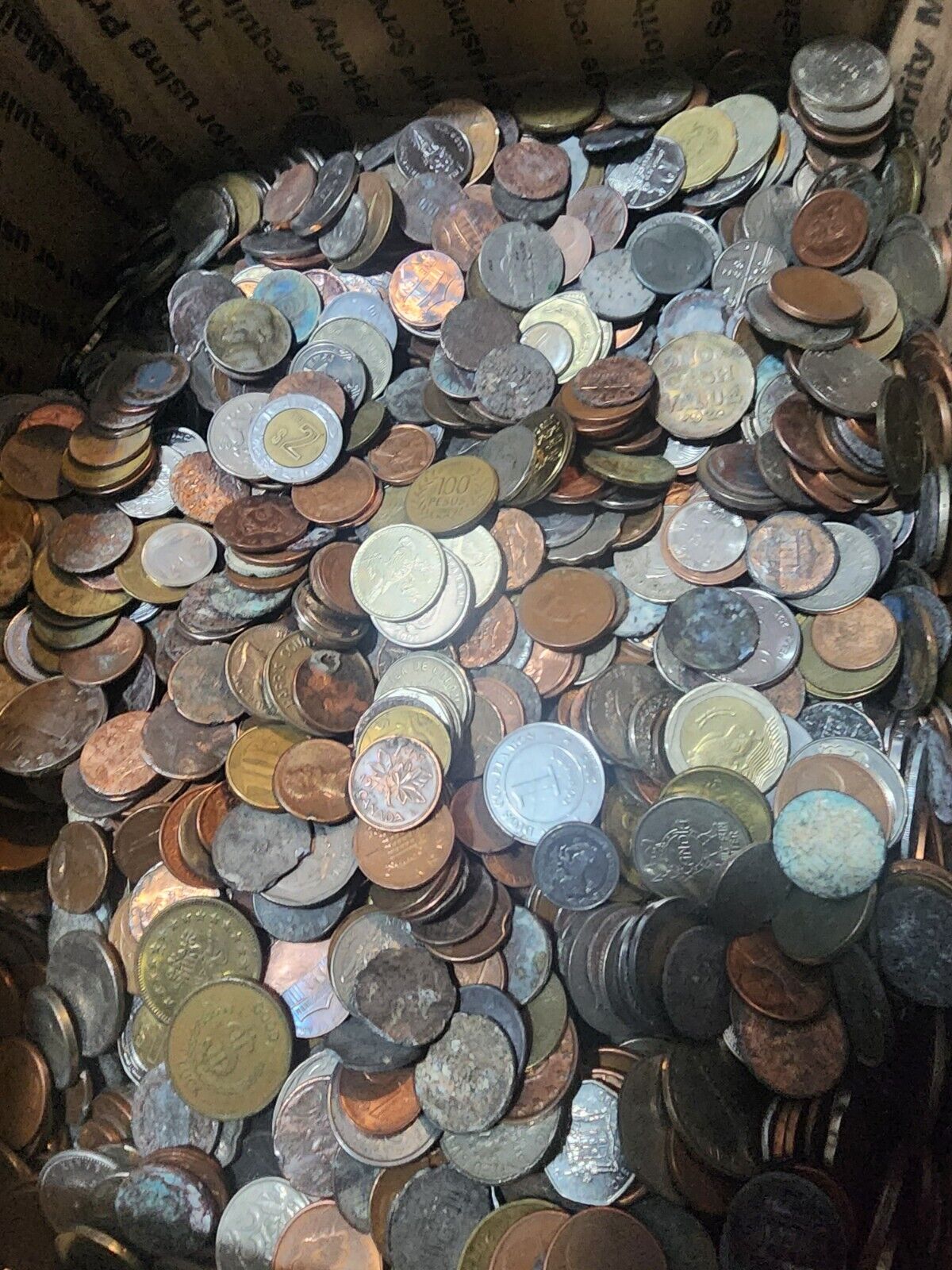 10lb Damaged Cull Bulk Mixed Foreign US Coins Cent Euro Peso Token 1800s-2000s