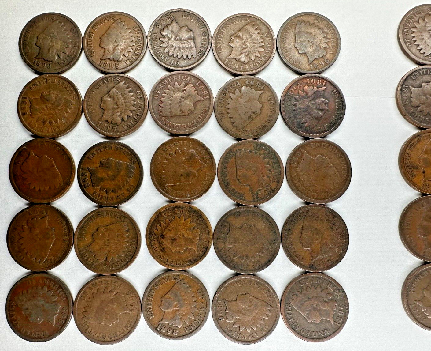 Lot Indian Head Cent Penny 100 Pennies 2 Rolls ALL Pre-1900 DECENT 1800’s Coins