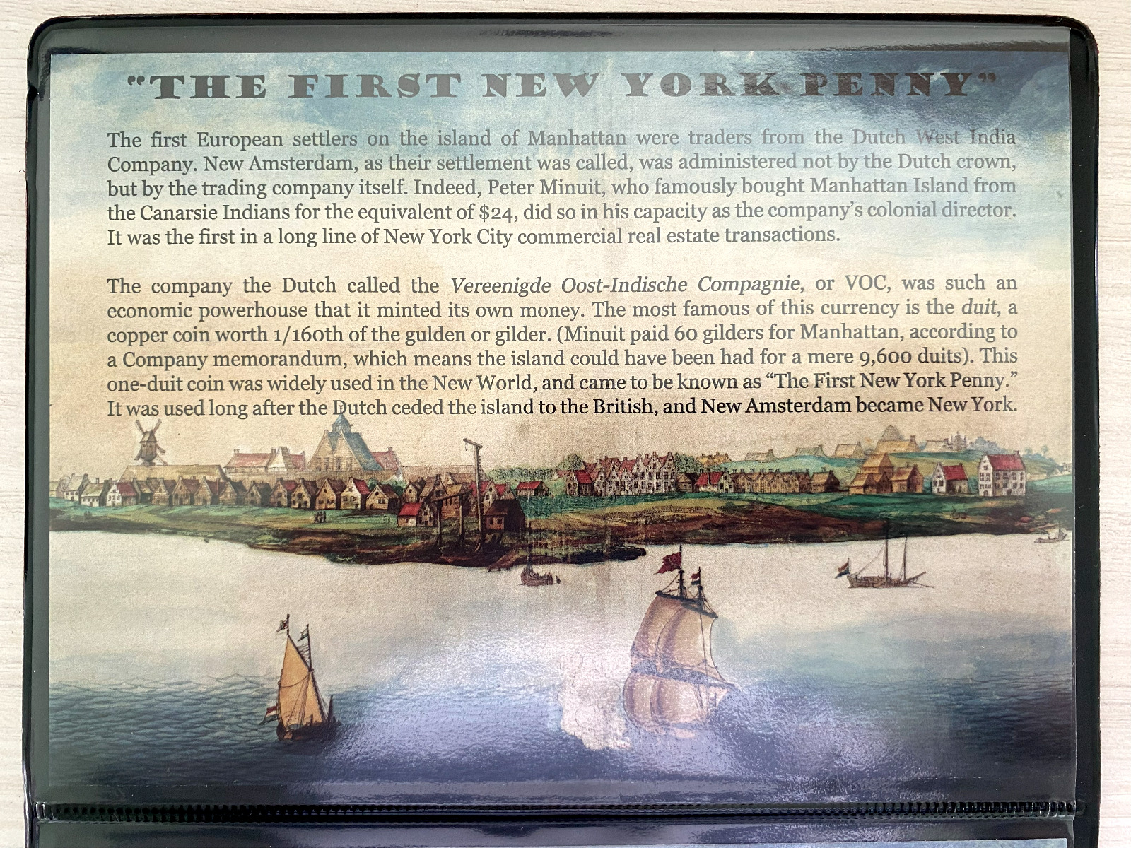 First New York Penny VOC Copper Coin 1700's - COA & History & Holder & Album Inc
