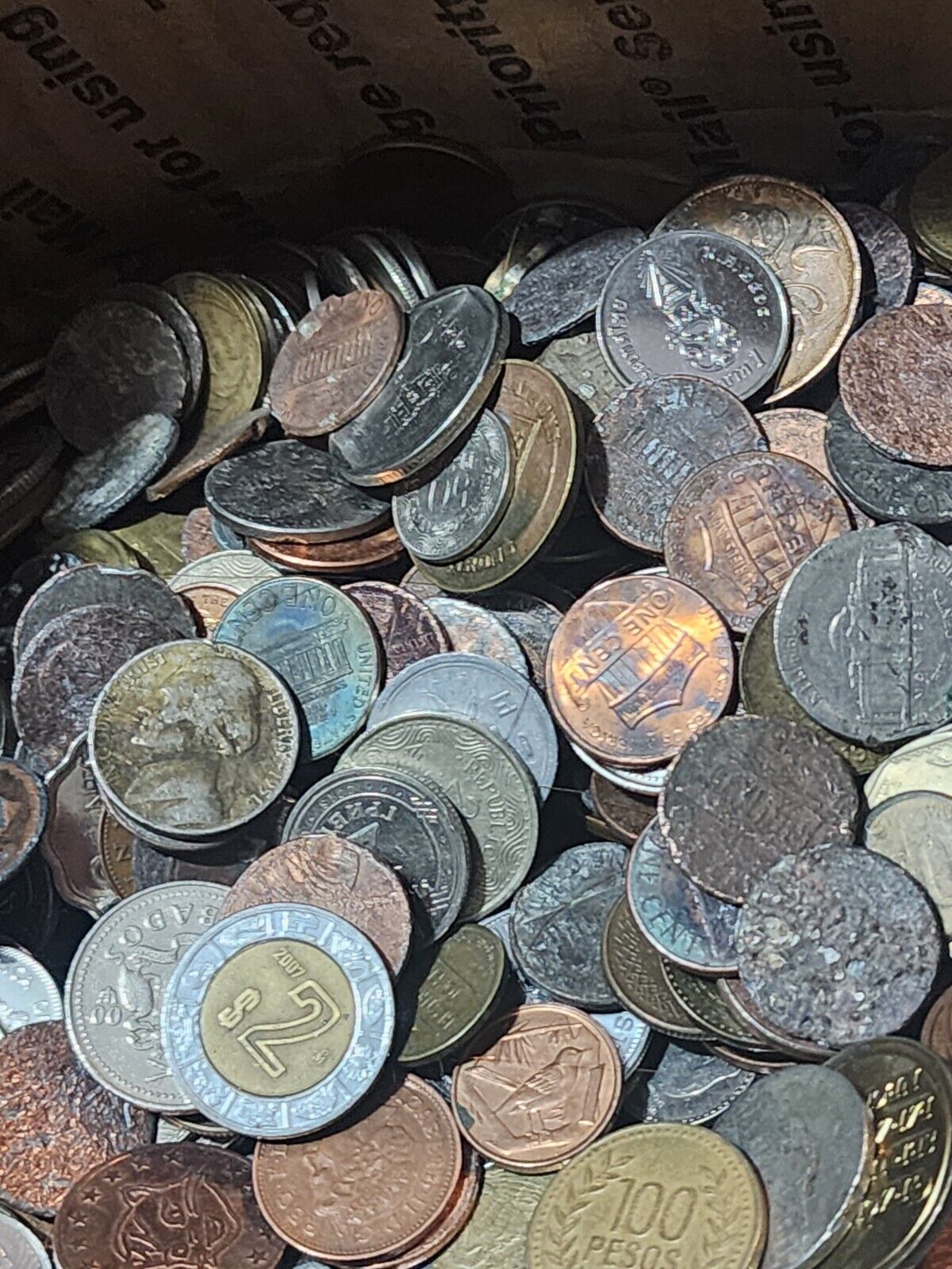 10lb Damaged Cull Bulk Mixed Foreign US Coins Cent Euro Peso Token 1800s-2000s