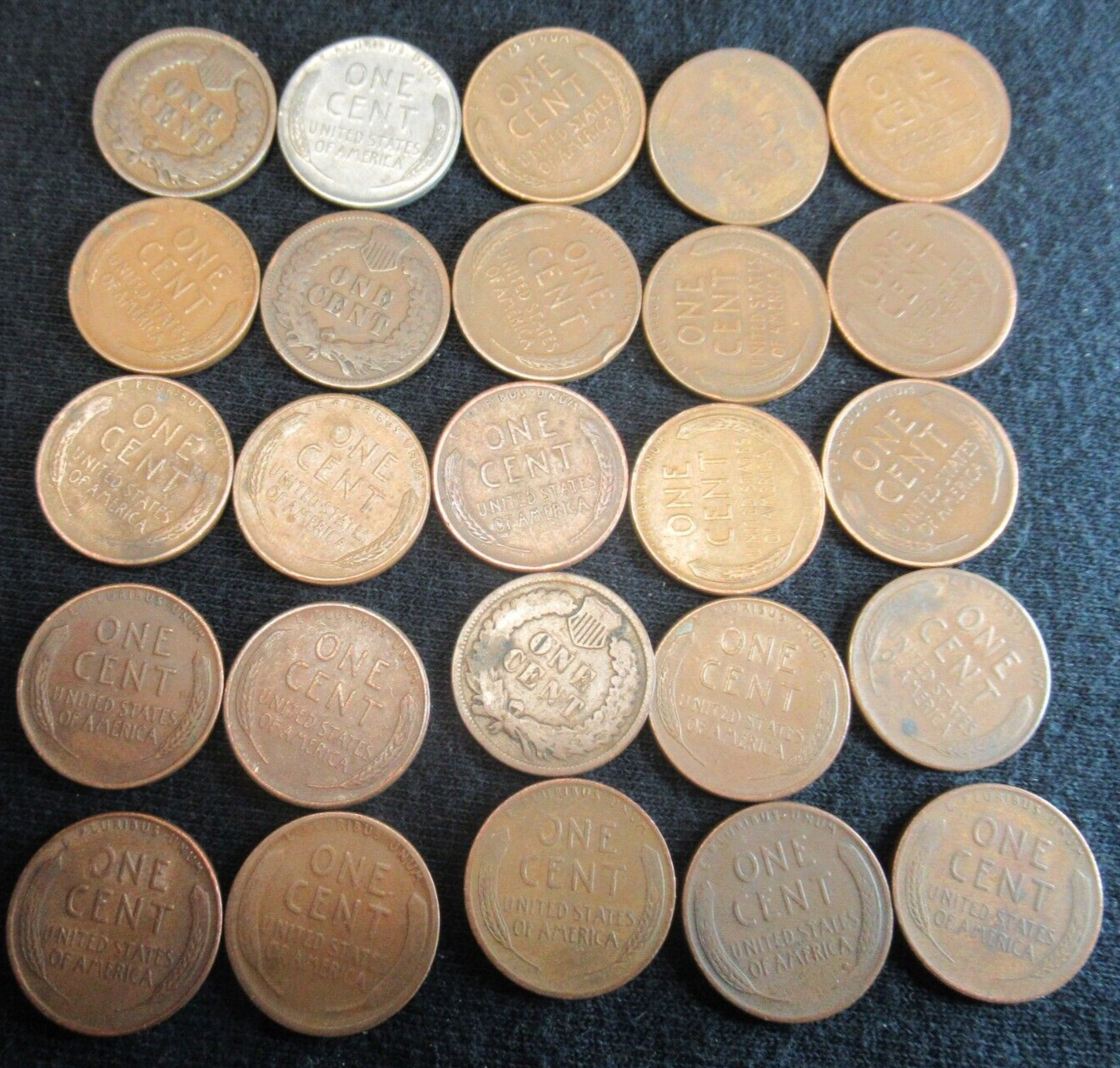 FULL ROLL MIXED DATE INDIAN HEAD/WHEAT PENNY CENT  ROLL LOT 1800'S 1900'S
