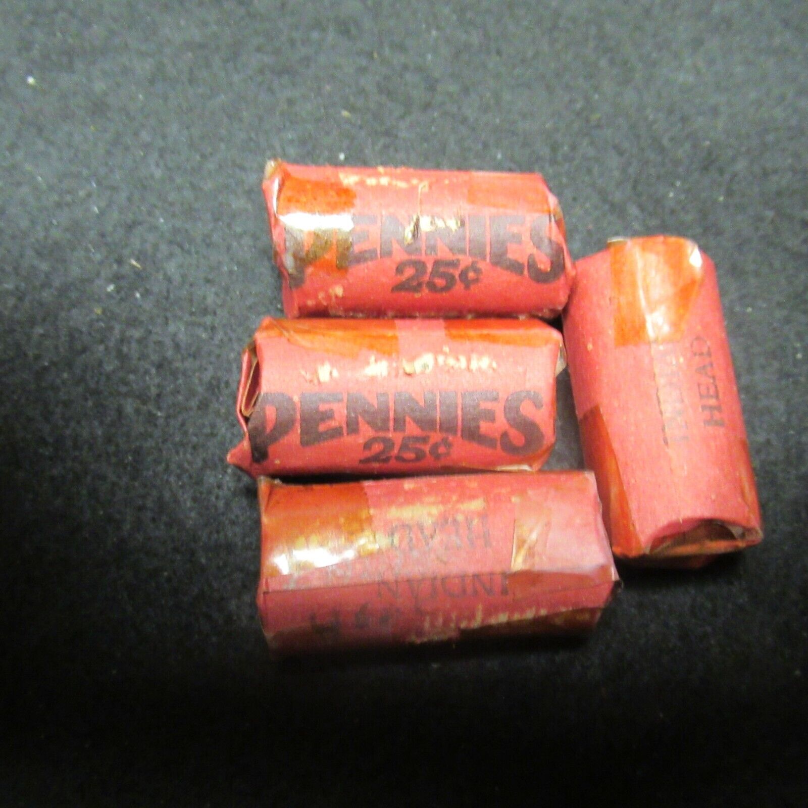 VERY OLD VINTAGE INDIAN HEAD PENNY HALF ROLL OLD SEALING TAPE IS YELLOW FROM AGE