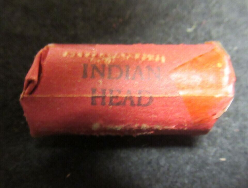 VERY OLD VINTAGE INDIAN HEAD PENNY HALF ROLL/LOT SEALING TAPE IS YELLOW FROM AGE