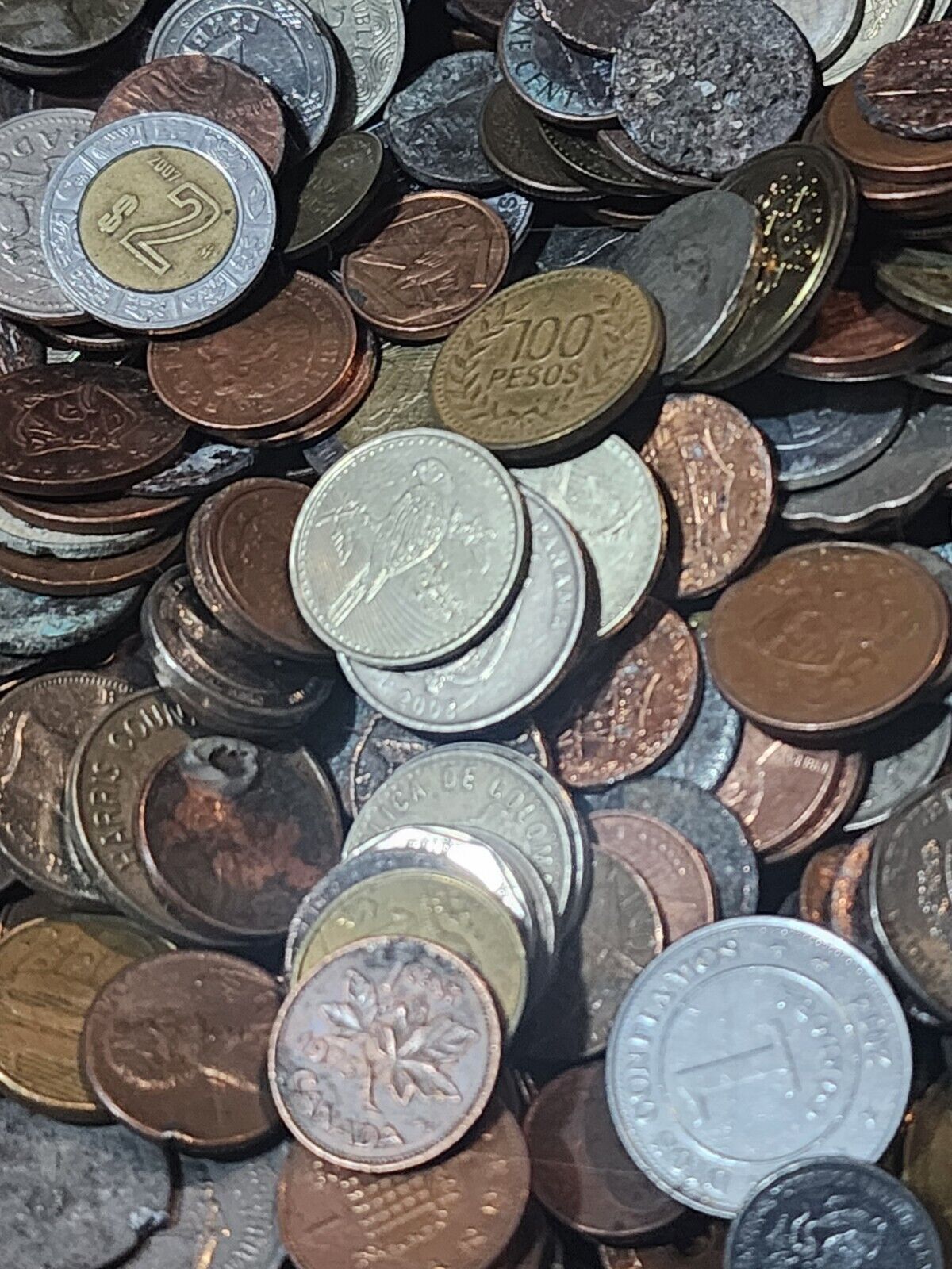 10lb Damaged Cull Bulk Mixed Foreign US Coins Cent Euro Peso Token 1800s-2000s