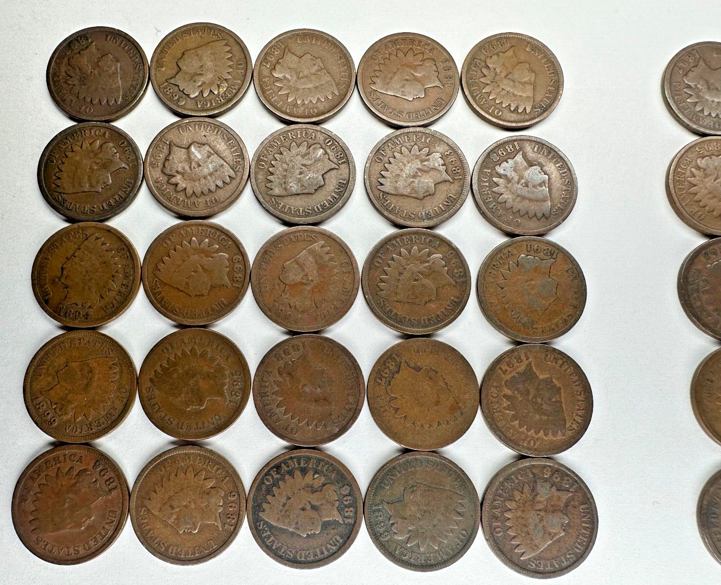 Lot Indian Head Cent Penny 100 Pennies 2 Rolls ALL Pre-1900 DECENT 1800’s Coins
