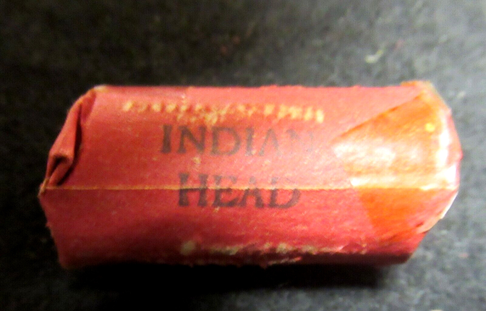 VERY OLD VINTAGE INDIAN HEAD PENNY HALF ROLL OLD SEALING TAPE IS YELLOW FROM AGE