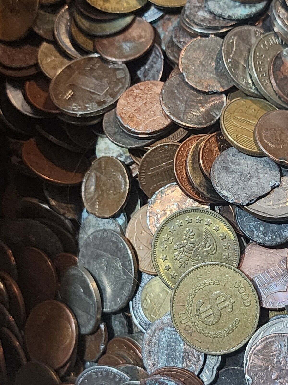 10lb Damaged Cull Bulk Mixed Foreign US Coins Cent Euro Peso Token 1800s-2000s