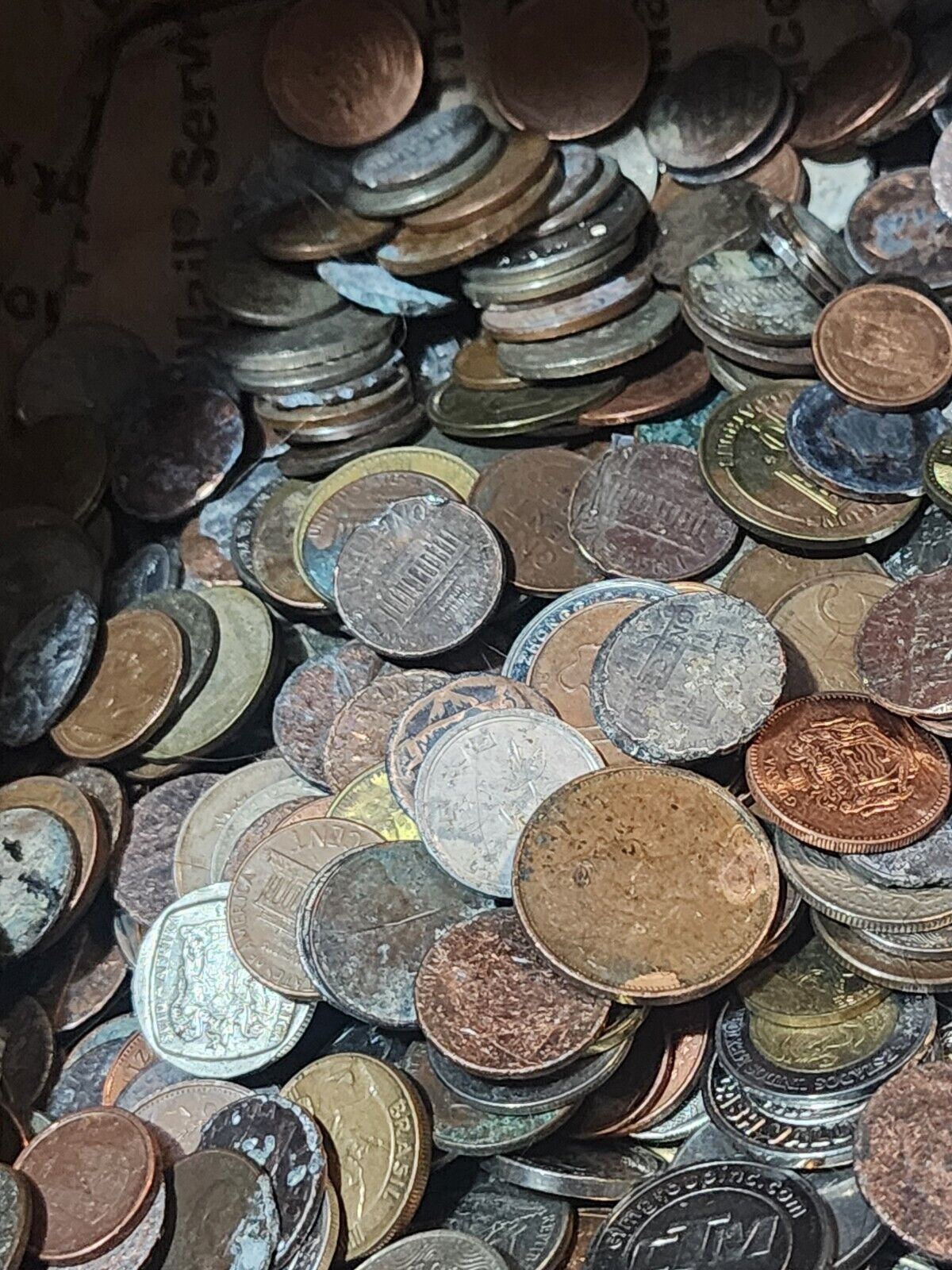 10lb Damaged Cull Bulk Mixed Foreign US Coins Cent Euro Peso Token 1800s-2000s