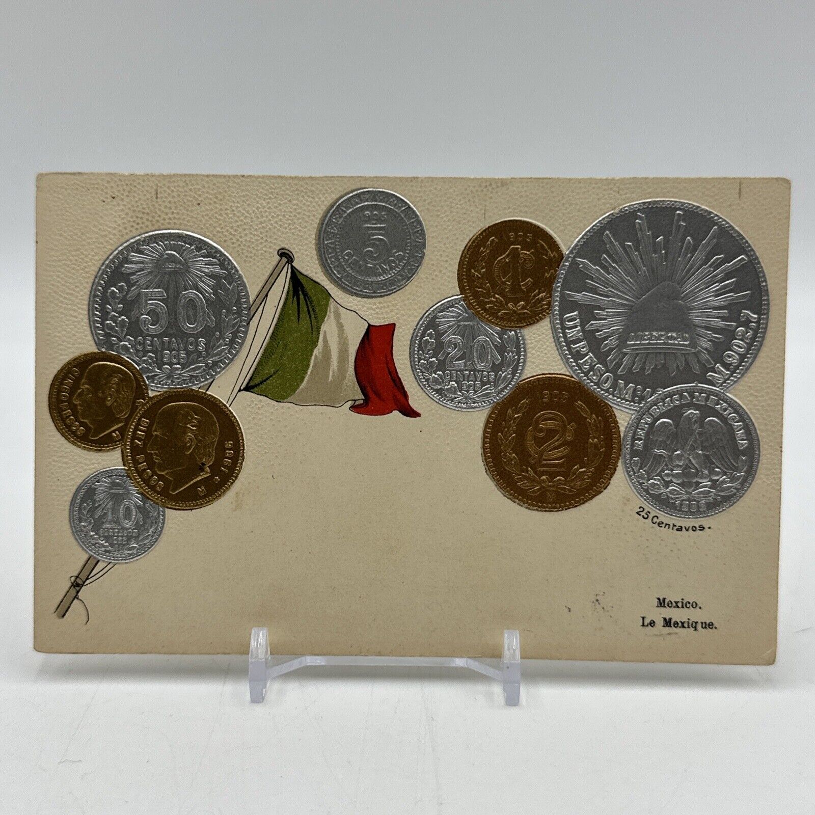 Vintage Embossed Coin Postcard Mexico 1800s 1900