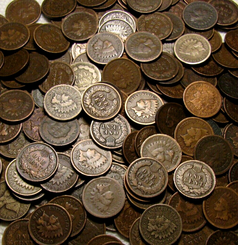 VINTAGE INDIAN HEAD CENT PENNY/LOT ROLL OF 50 COINS FROM BANK OF WYOMING  RCRL