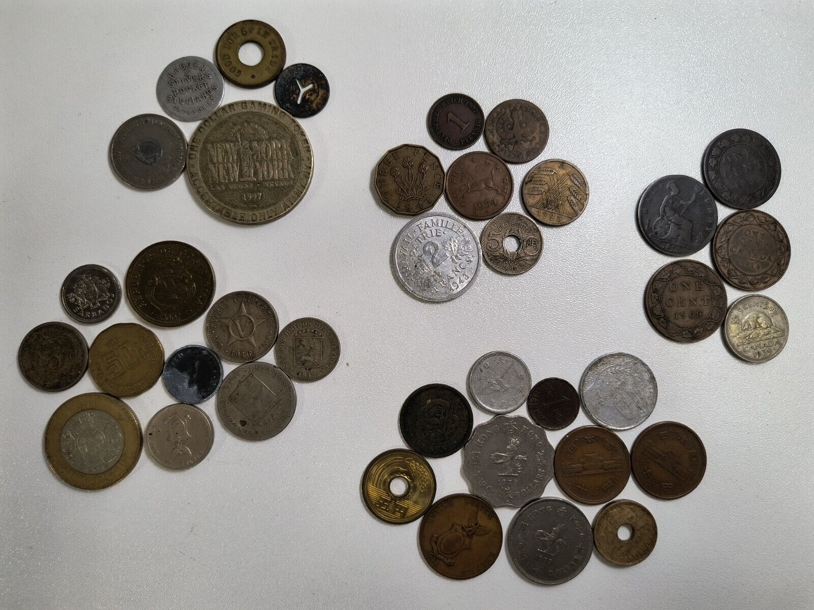World Coins & Token Lot (38) Mixed Dates Countries 1800s-1900s U.S. Canada Asia