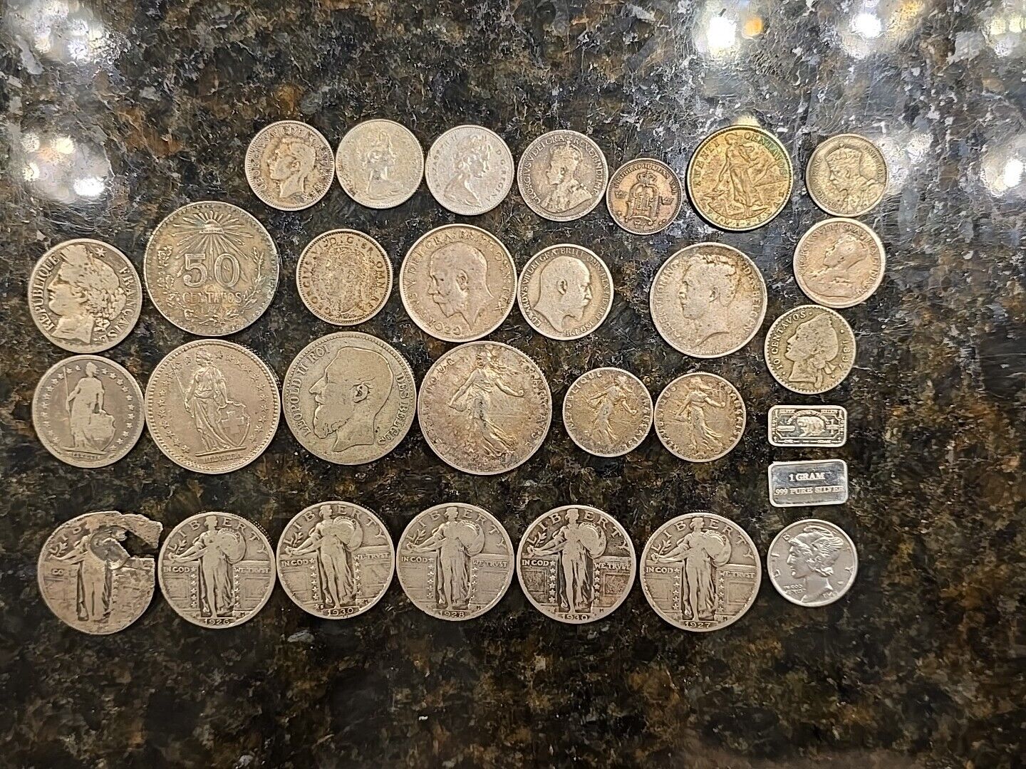 USA CANADA & WORLD 127 grams 30 Pieces SILVER LOT 1800's 1900's Foreign Coins