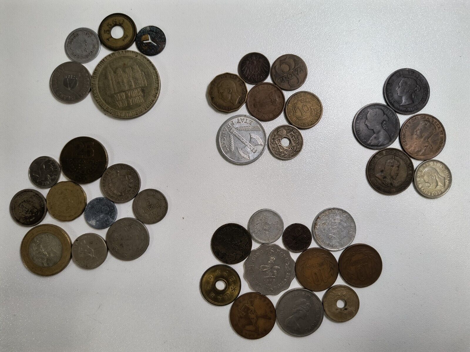 World Coins & Token Lot (38) Mixed Dates Countries 1800s-1900s U.S. Canada Asia