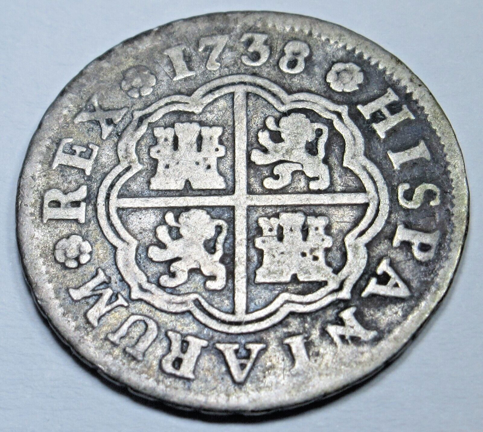 1738 Spanish Silver 1 Reales Genuine Antique 1700's Colonial Cross Pirate Coin