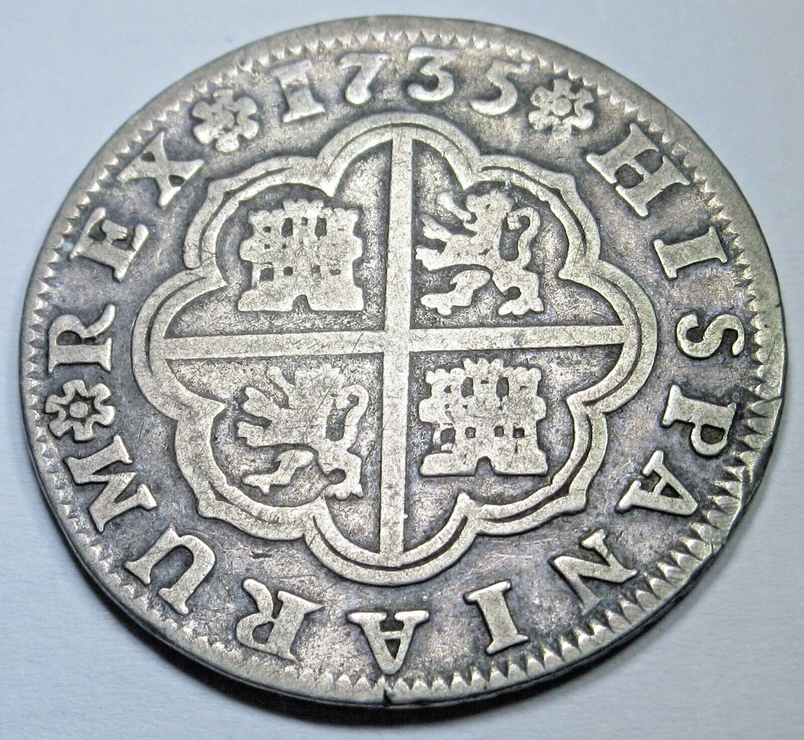 1735 Spanish Silver 2 Reales Genuine 1700's Colonial Cross Pirate Treasure Coin
