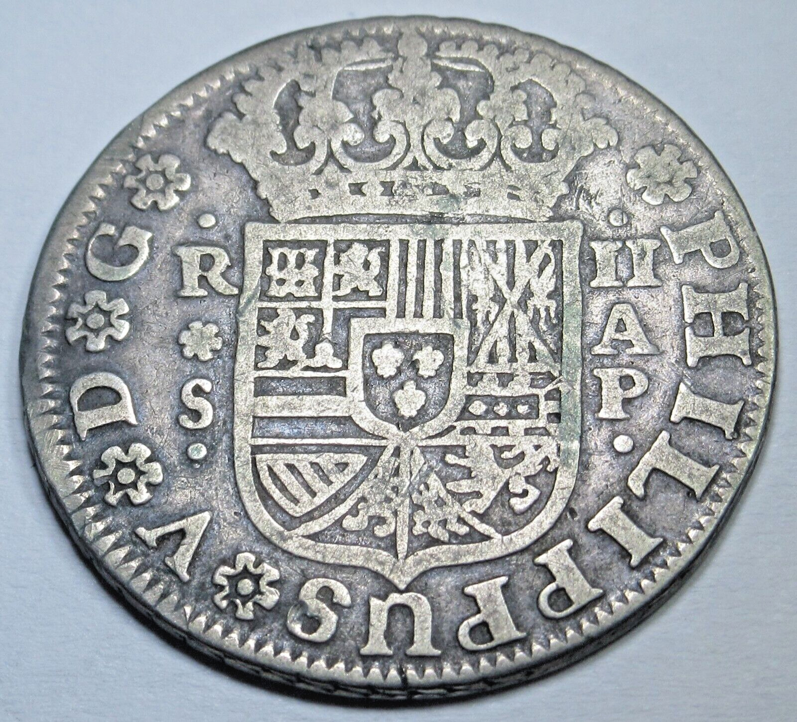 1735 Spanish Silver 2 Reales Genuine 1700's Colonial Cross Pirate Treasure Coin