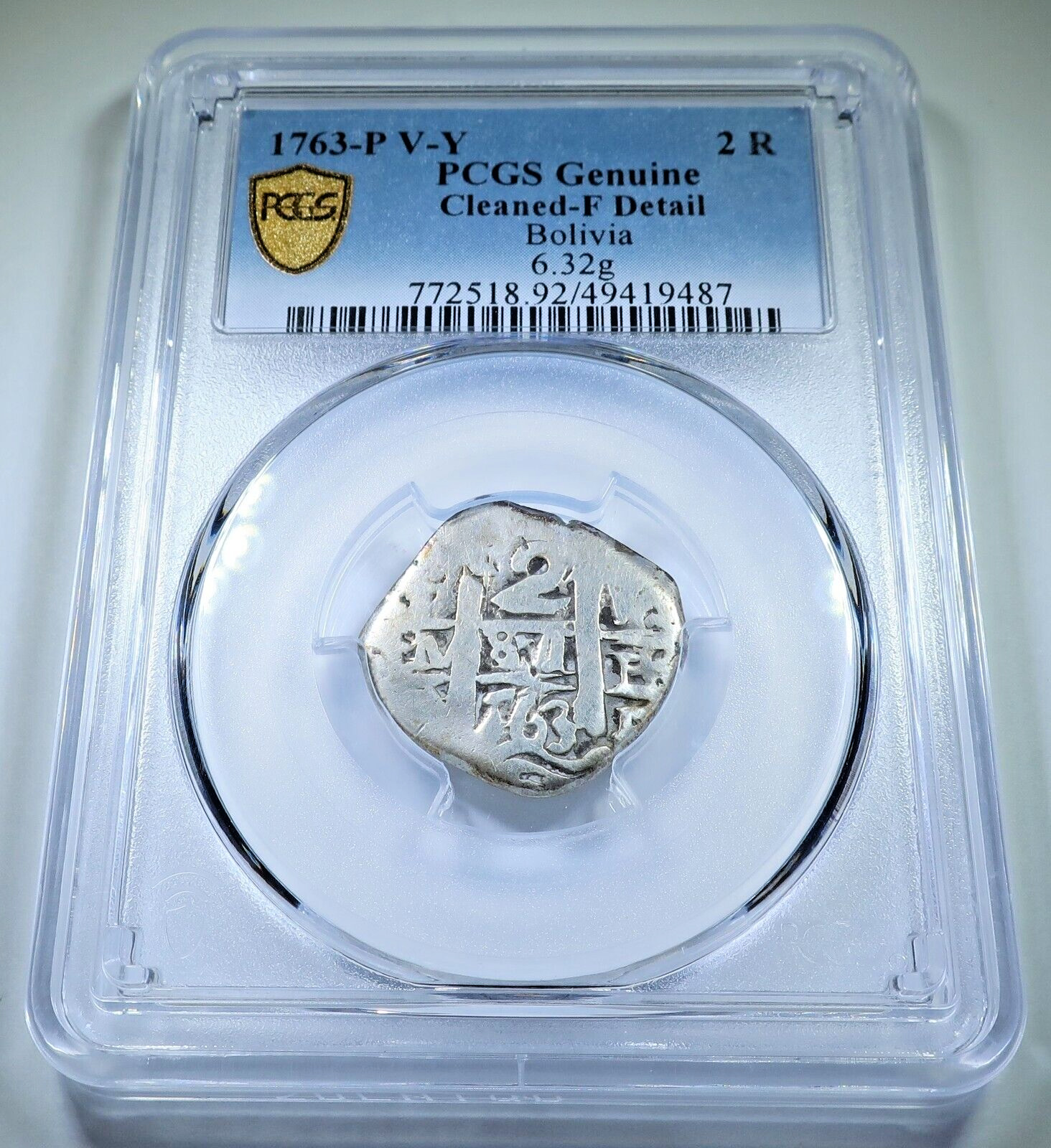 PCGS 1763 Spanish Bolivia Silver 2 Reales Antique 1700s Pirate Treasure Cob Coin