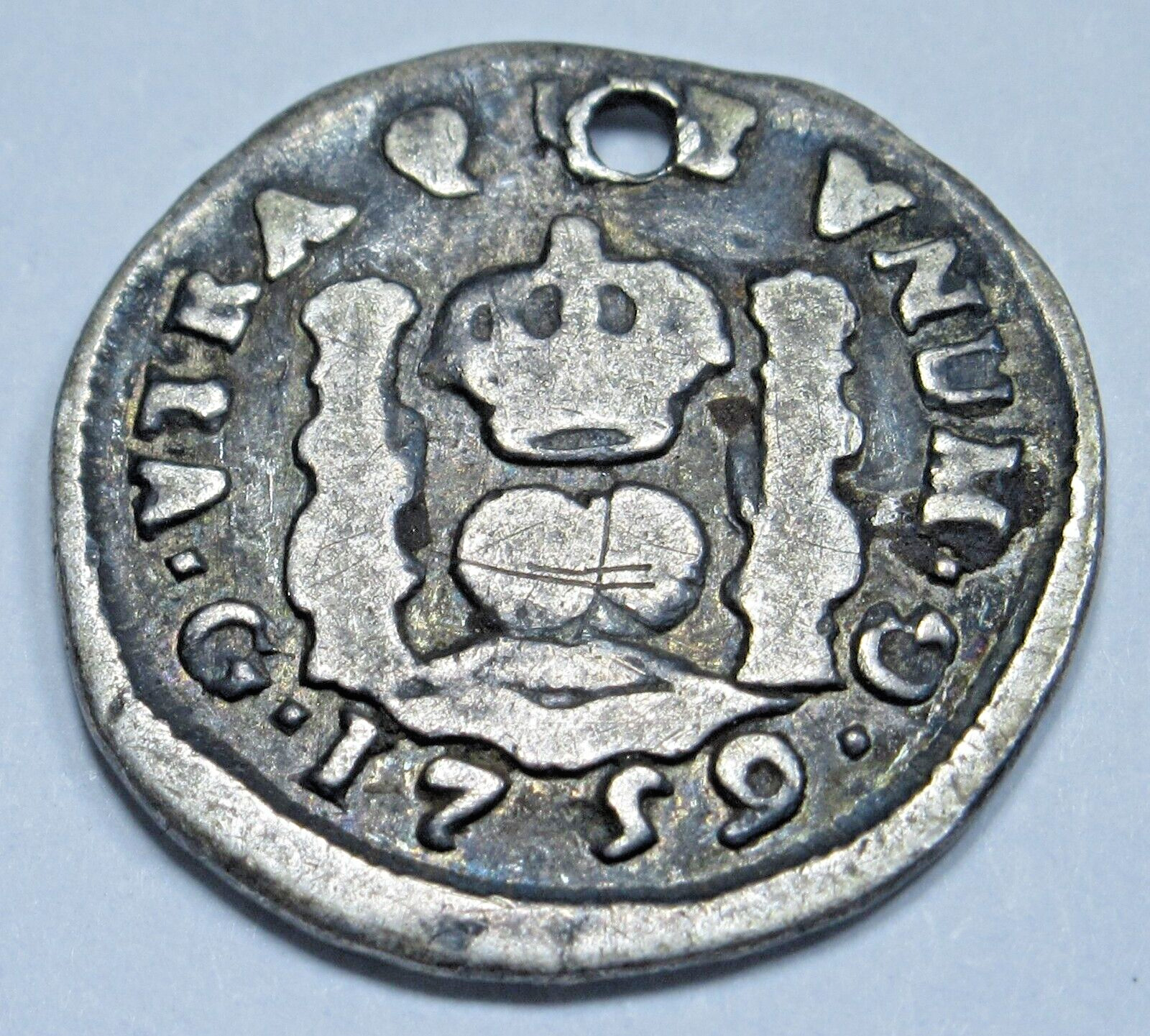 1759 Guatemala Silver 1/2 Reales Spanish Colonial Antique 1700's Columnario Coin