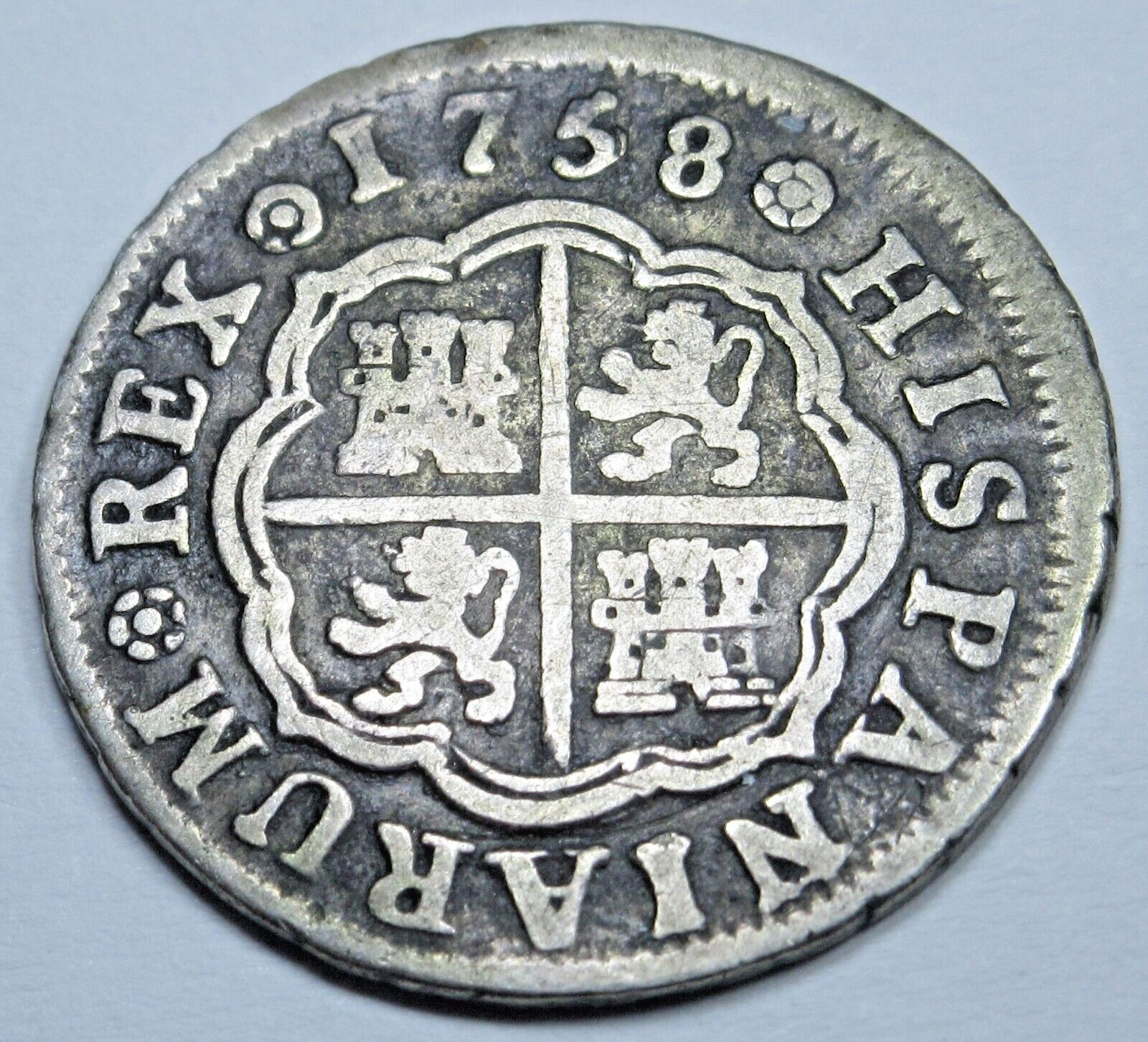 1758 Spanish Silver 1 Reales Genuine Antique 1700s Colonial Cross Pirate Coin