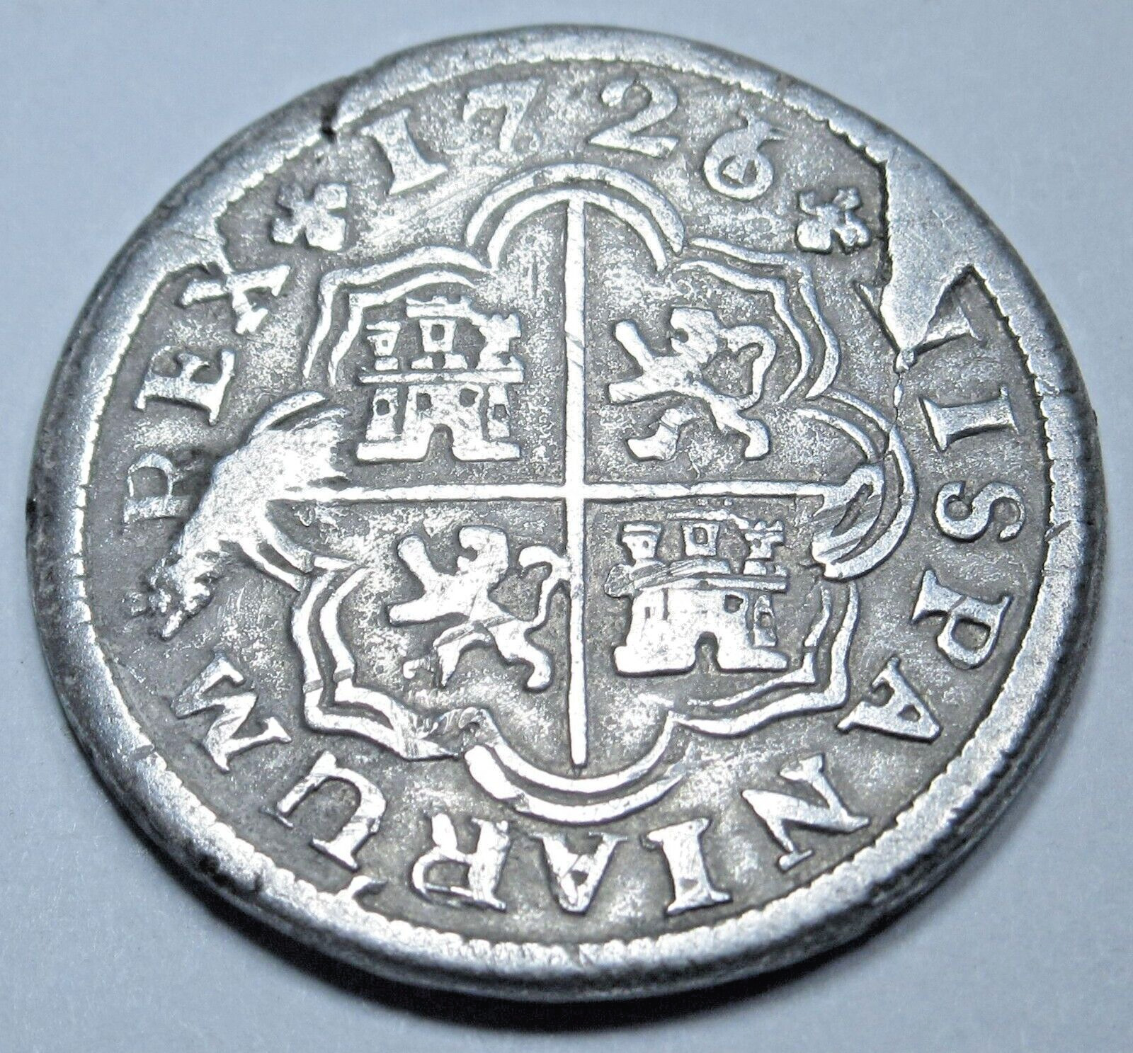1726/1 Overdate Spanish Silver 1 Reales Genuine 1700s Colonial Cross Pirate Coin