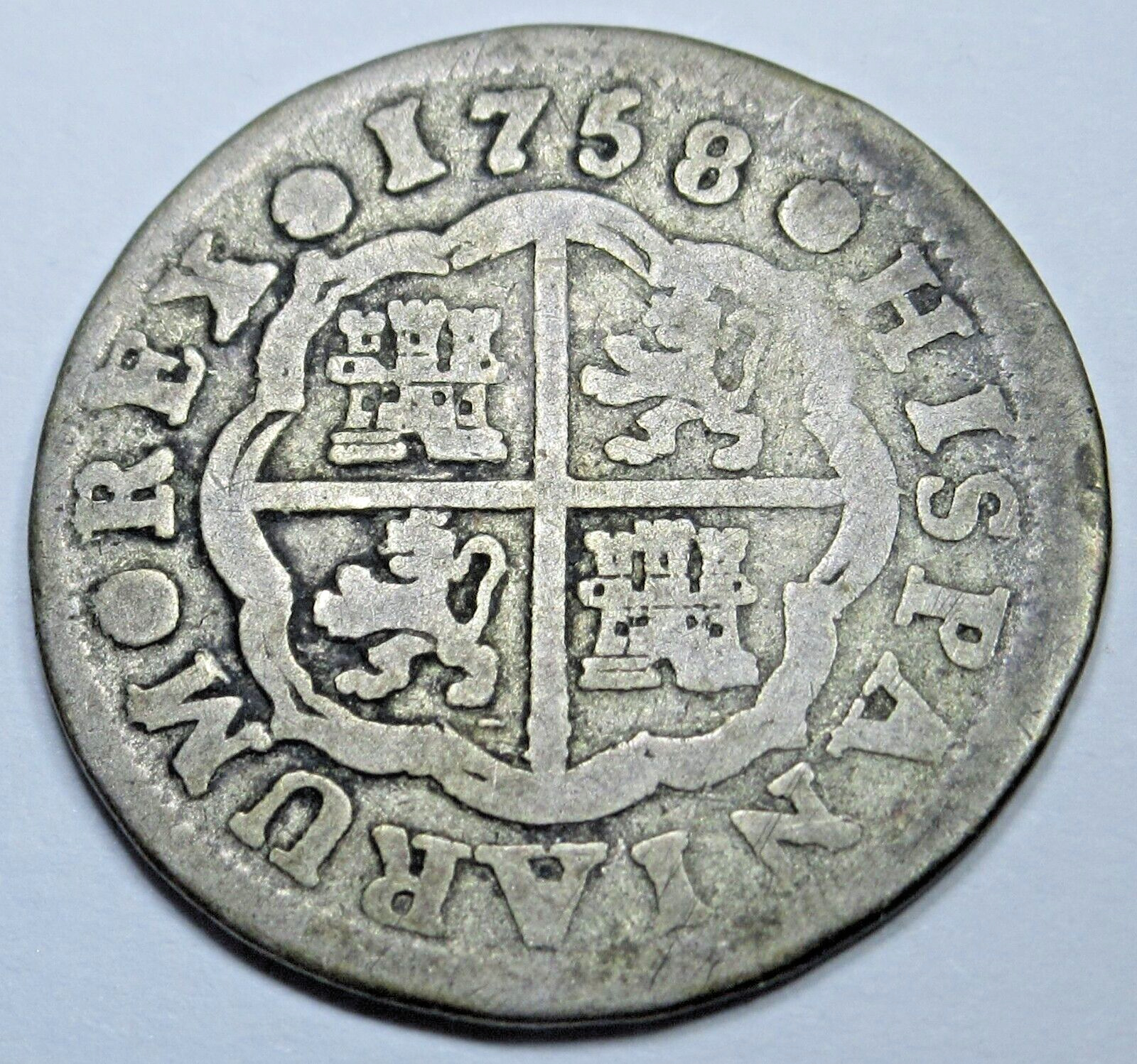 1758 Spanish Silver 1 Reales Genuine Antique 1700's Colonial Cross Pirate Coin