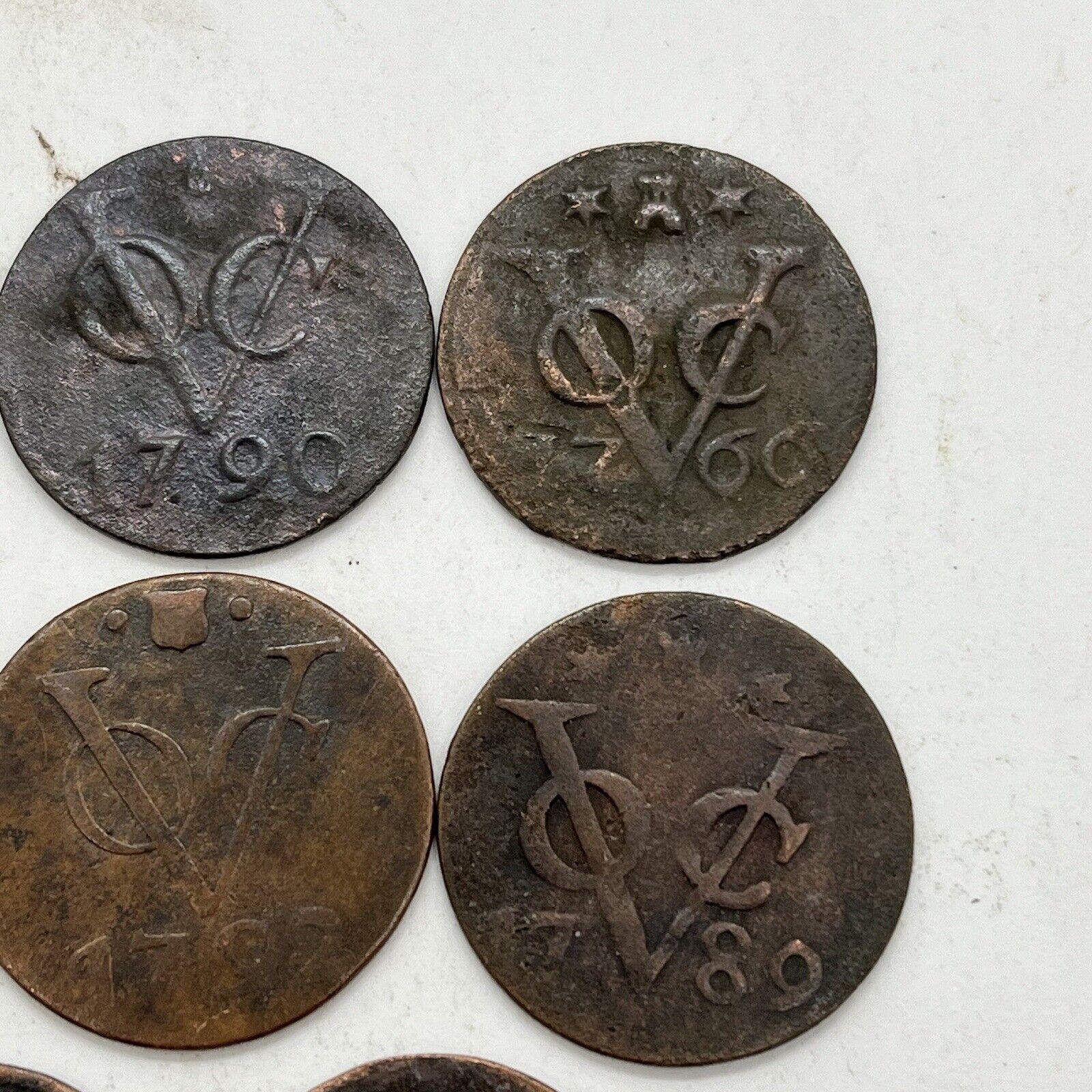 8 Variety Lot 1700’s Dutch Copper Duit Indonesian Shipwreck Coins VOC Artifact