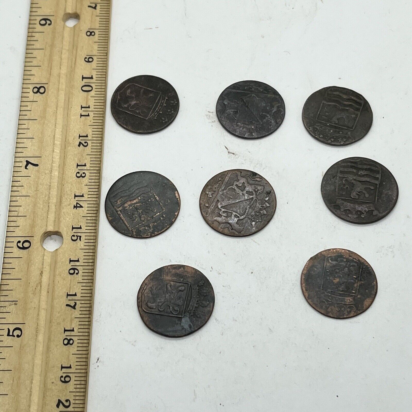 8 Variety Lot 1700’s Dutch Copper Duit Indonesian Shipwreck Coins VOC Artifact