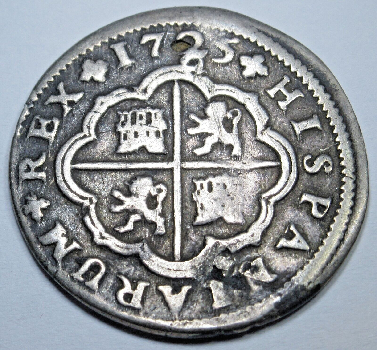 1725 Plugged Spanish Silver 2 Reales 1700's Colonial Cross Pirate Treasure Coin