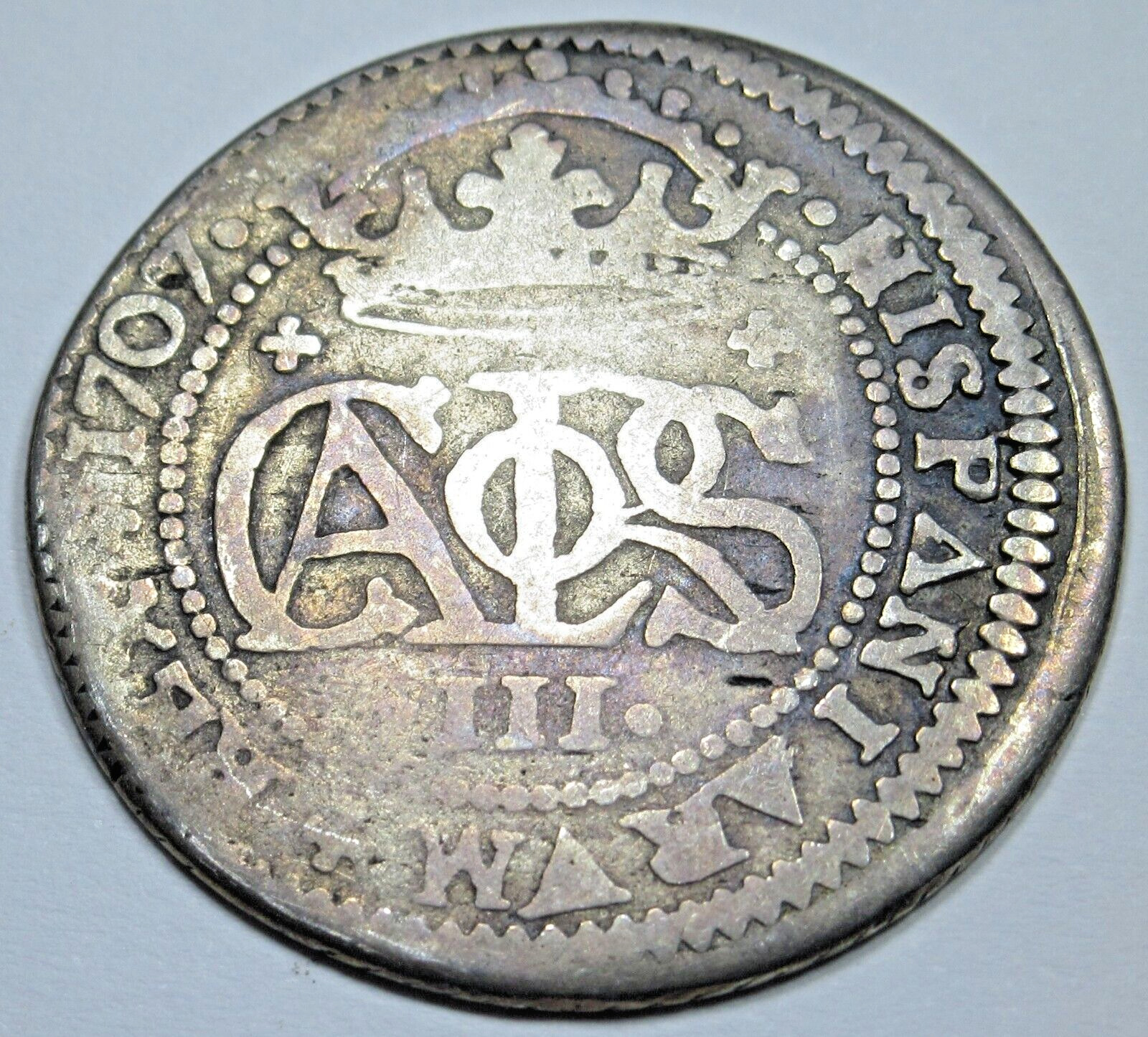 1707 Spanish Silver 2 Reales Genuine Antique Colonial 1700s Pirate Treasure Coin