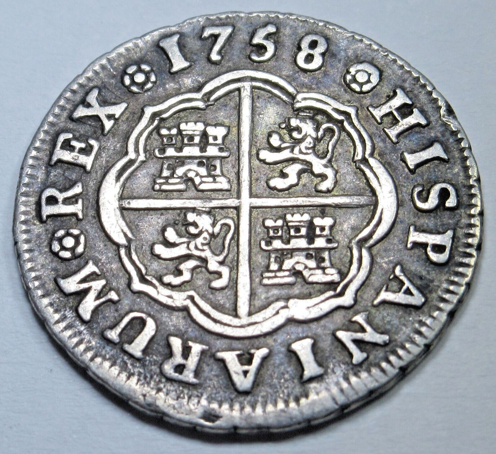 1758 XF Spanish Silver 1 Reales Genuine Antique 1700s Colonial Cross Pirate Coin