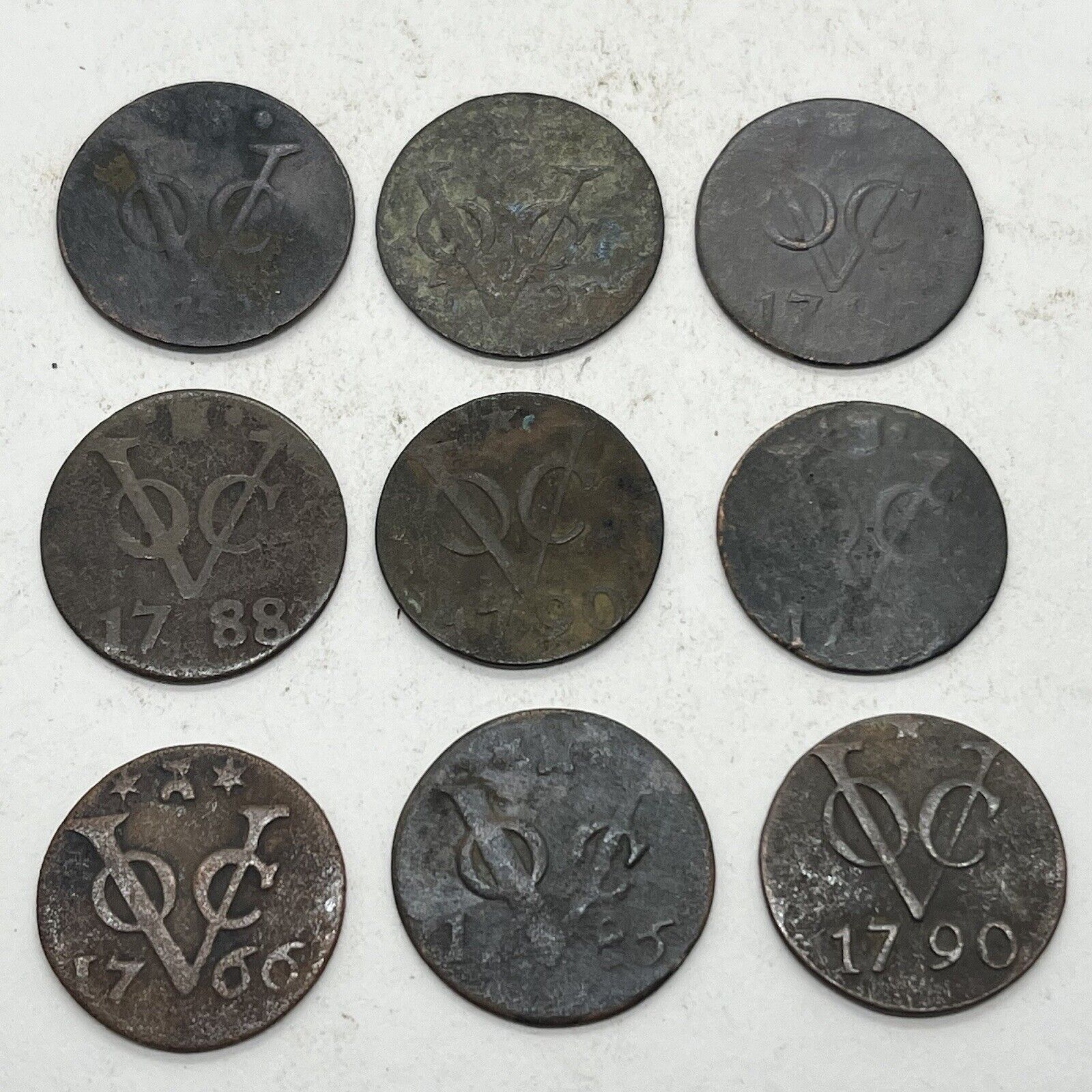 9x - 1700’s Authentic Copper Duit Shipwreck Coin VOC Indonesian Dutch Relic D