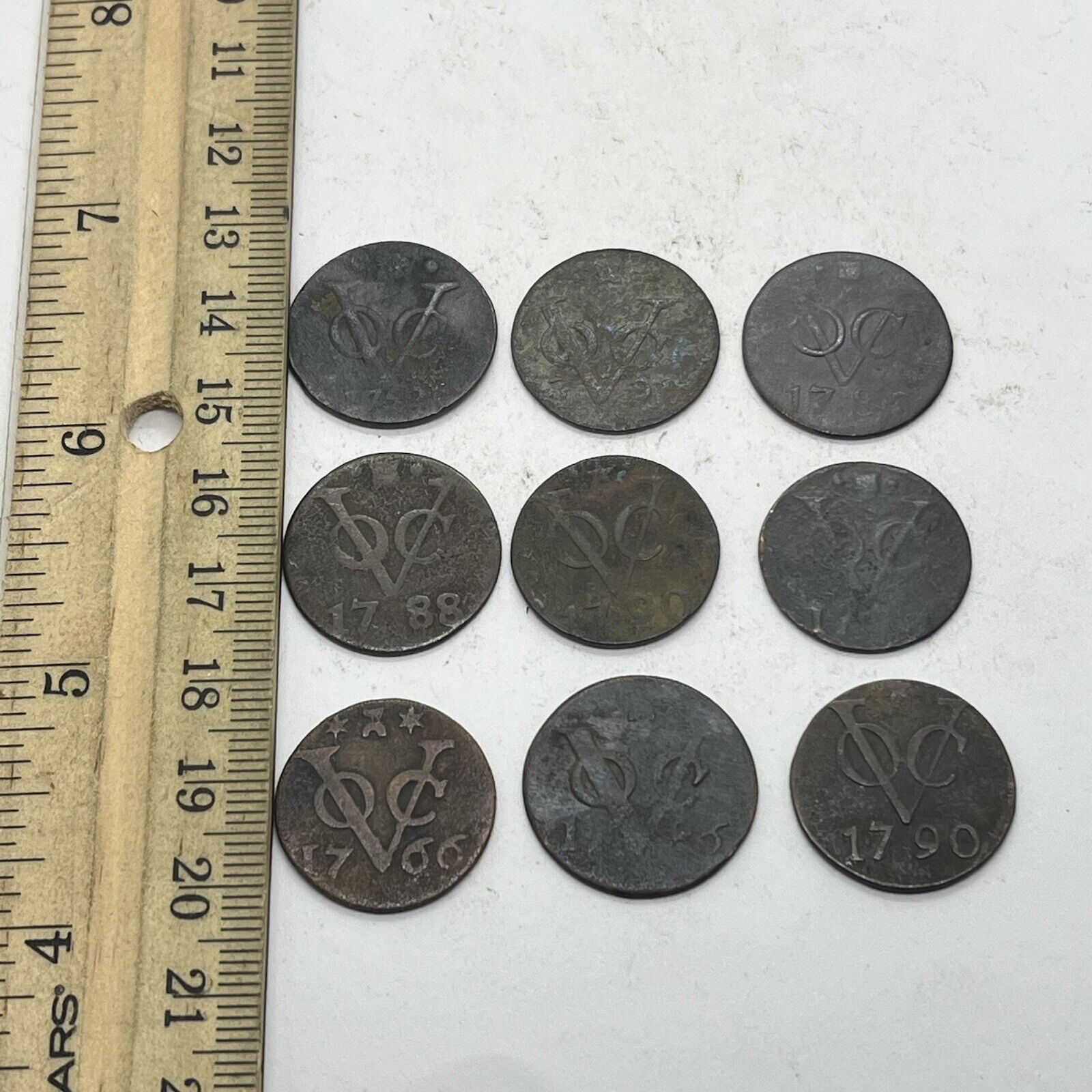 9x - 1700’s Authentic Copper Duit Shipwreck Coin VOC Indonesian Dutch Relic D