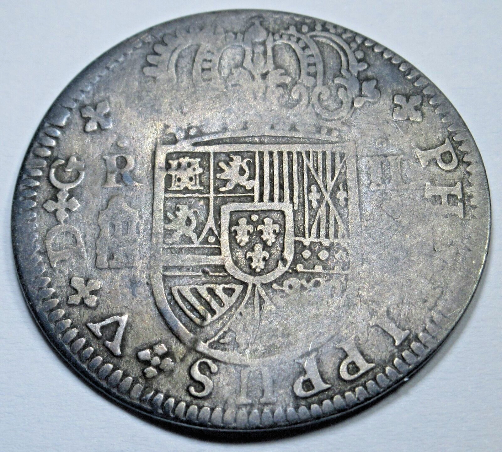 1719 Spanish Silver 2 Reales Genuine 1700's Colonial Cross Pirate Treasure Coin