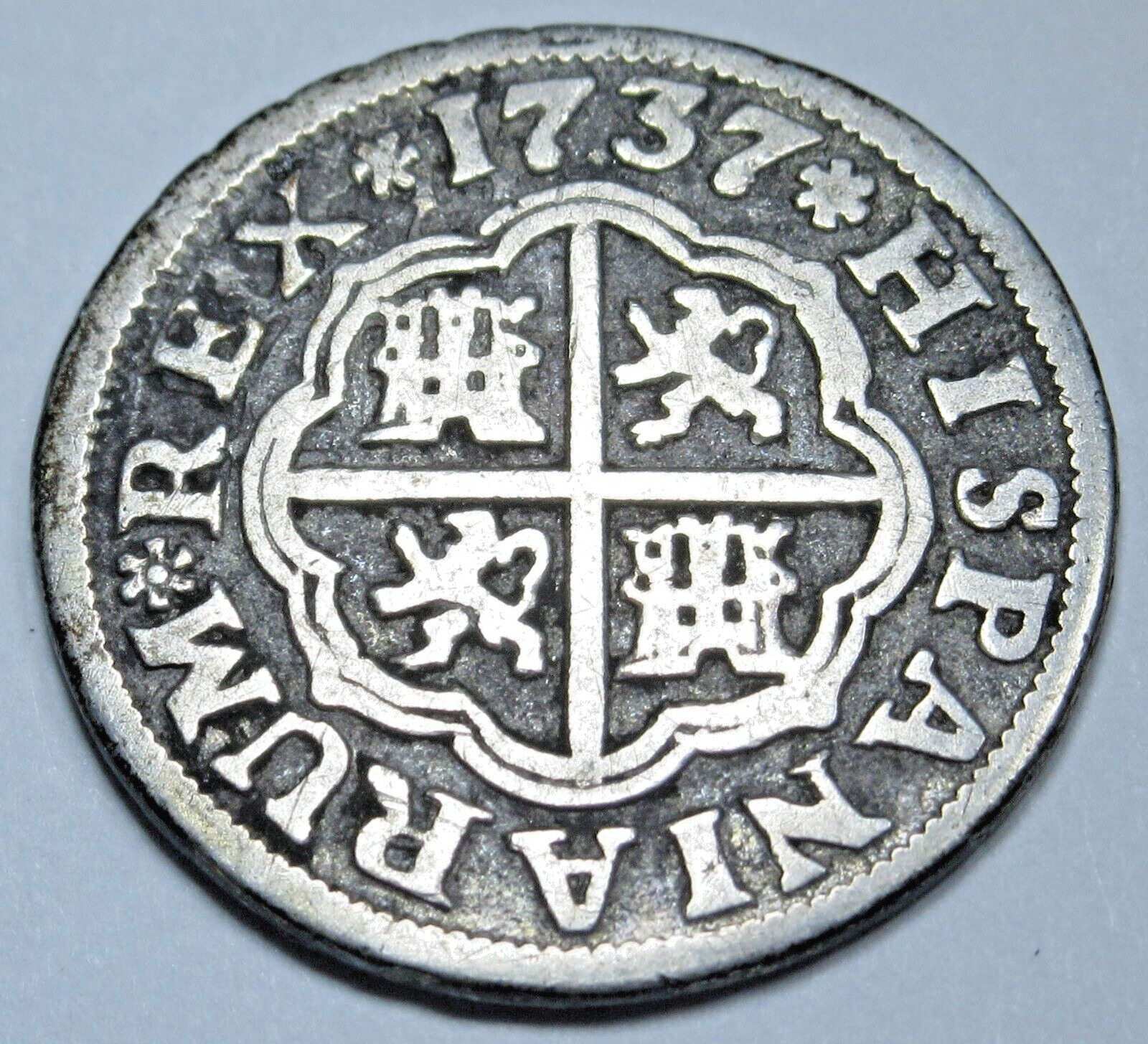 1737 Spanish Silver 1 Reales Genuine Antique 1700s Colonial Cross Pirate Coin