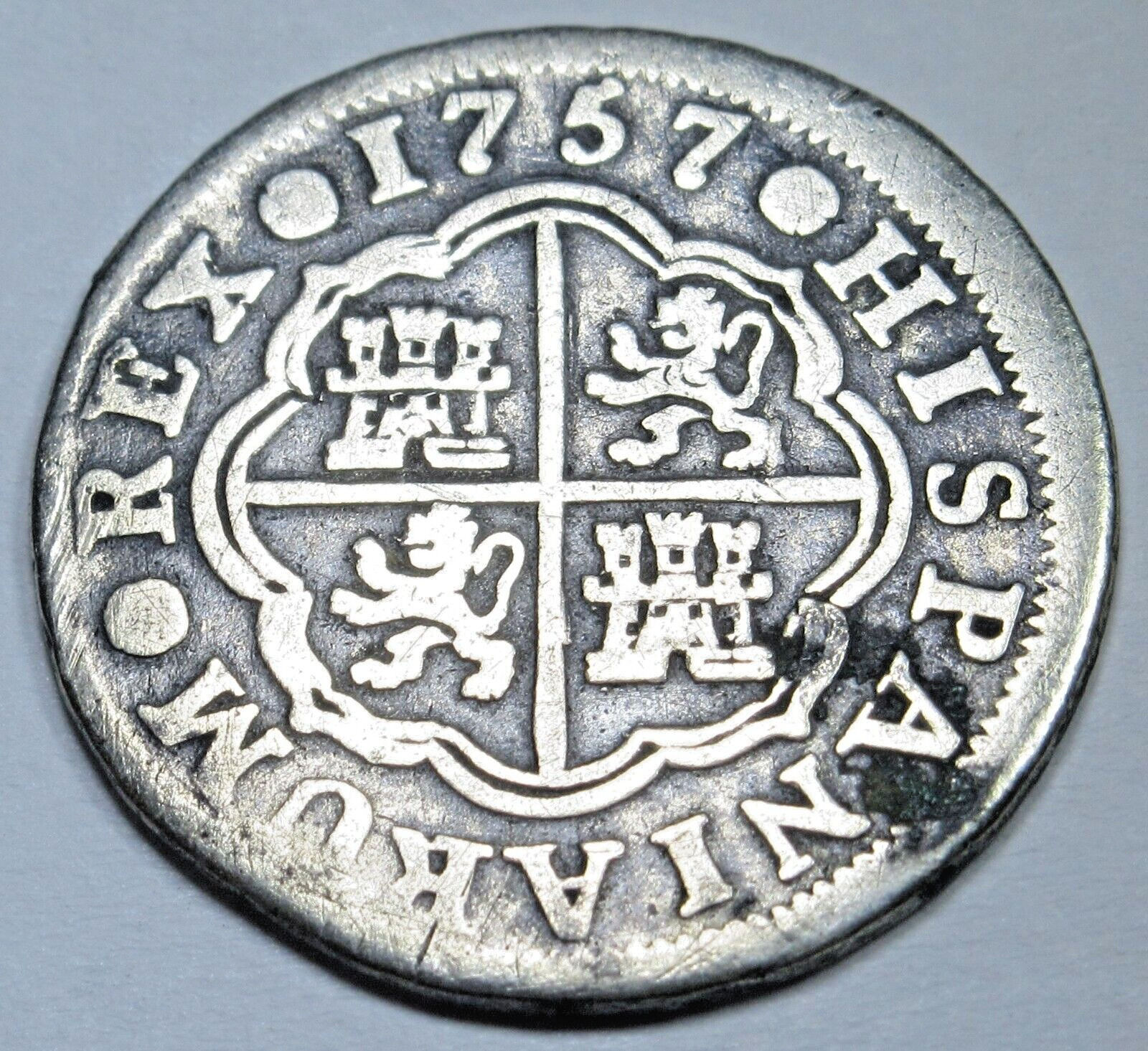 1757 Spanish Silver 1 Reales Genuine Antique 1700's Colonial Cross Pirate Coin