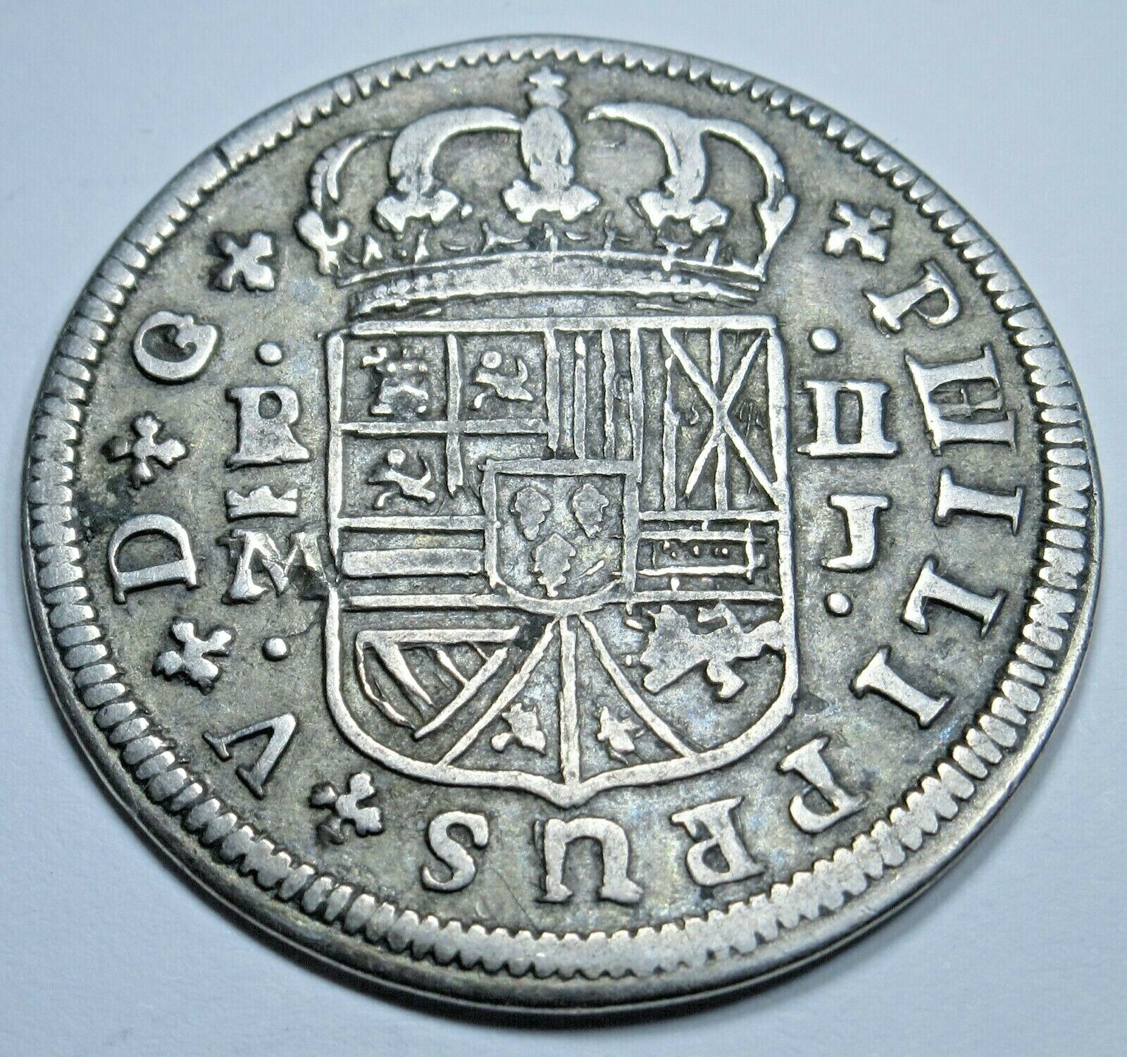 1719 Spanish Silver 2 Reales Antique 1700's Colonial Cross Pirate Treasure Coin