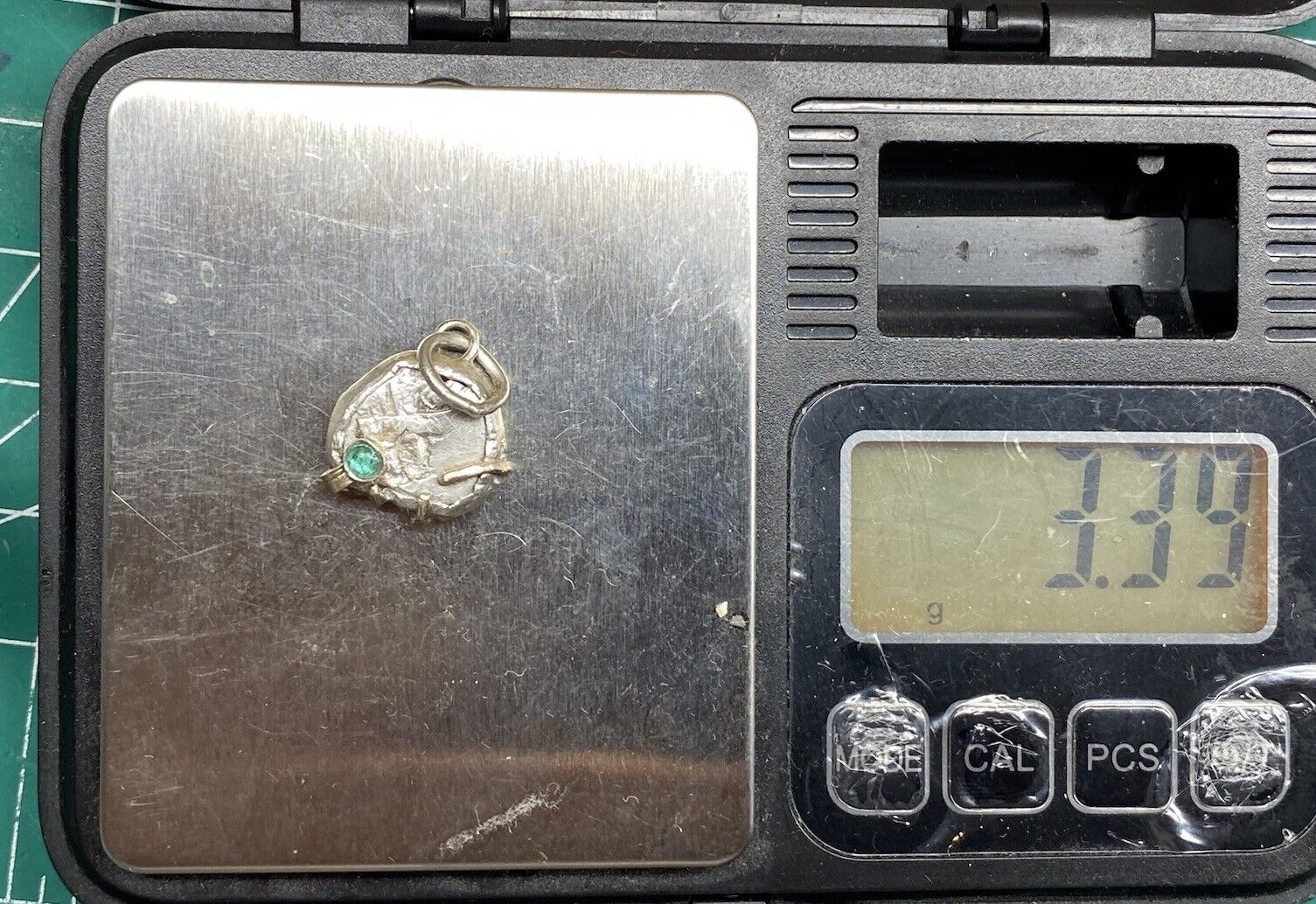 Authentic Spanish-Colonial 1/2-Real Silver Shipwreck Cob Coin & Emerald in Bezel