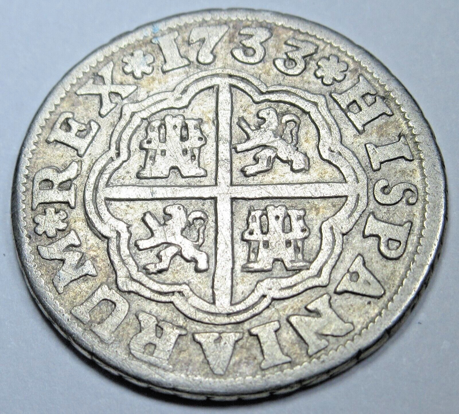 1733 Spanish Silver 1 Reales Genuine Antique 1700s Colonial Cross Pirate Coin