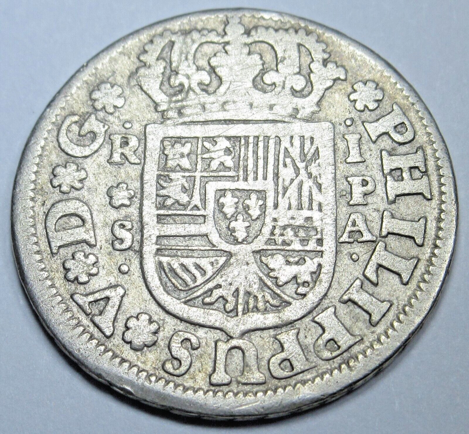 1733 Spanish Silver 1 Reales Genuine Antique 1700s Colonial Cross Pirate Coin