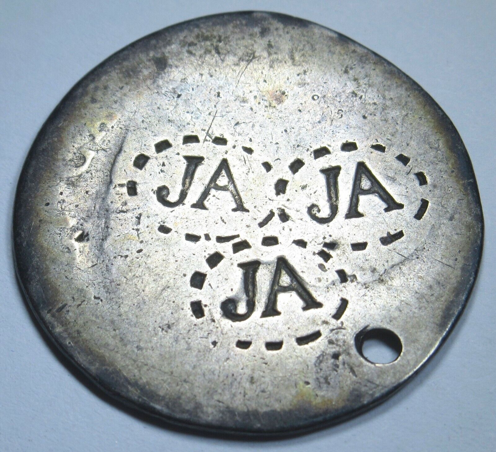 1700's Spanish Colonial Silver 2 Reales JA Counterstamp Antique Two Bits Coin