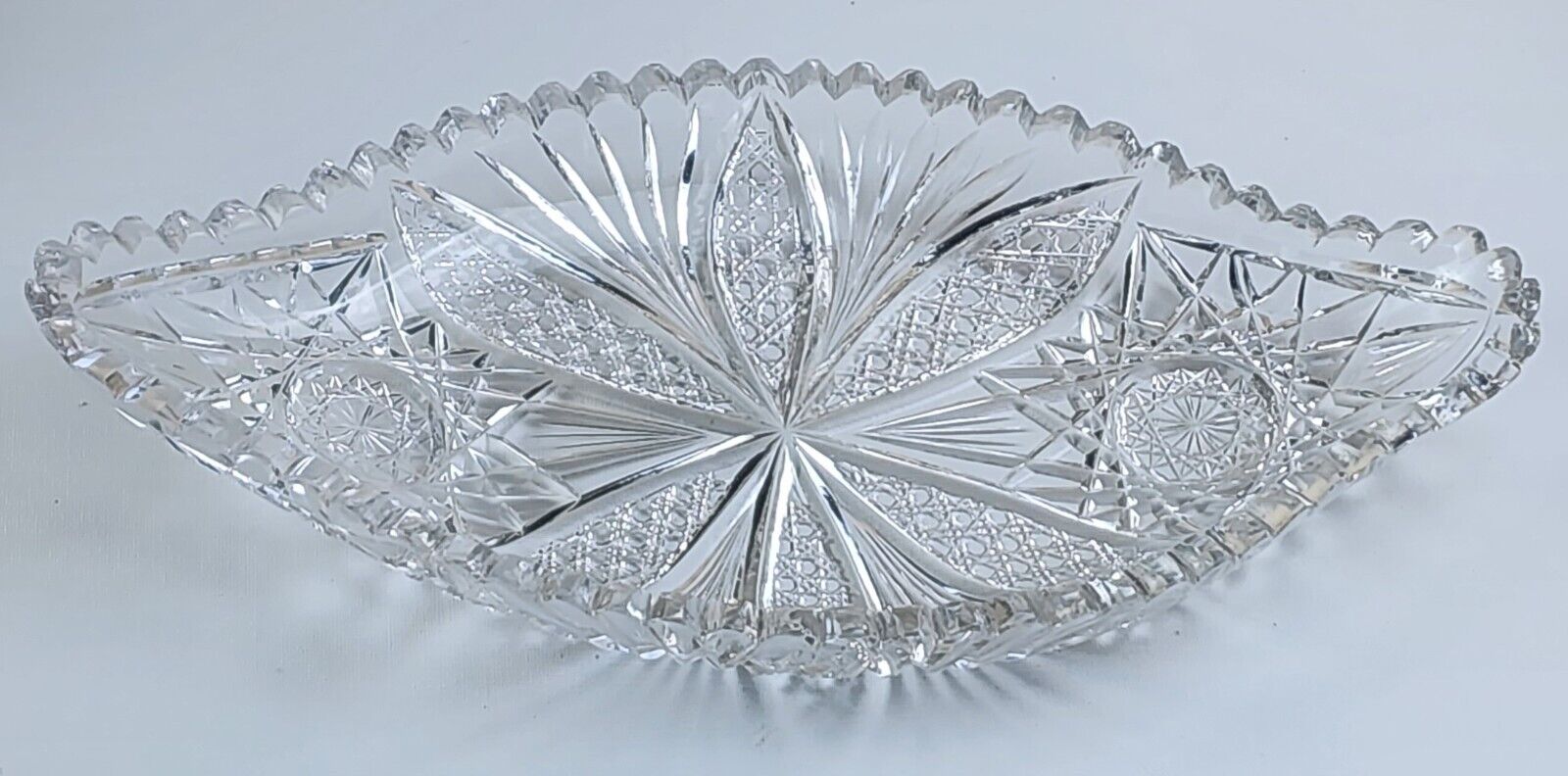 AMERICAN BRILLIANT CUT GLASS PERIOD Starburst 14" Ice Cream Tray/9" Bowl/7"Plate