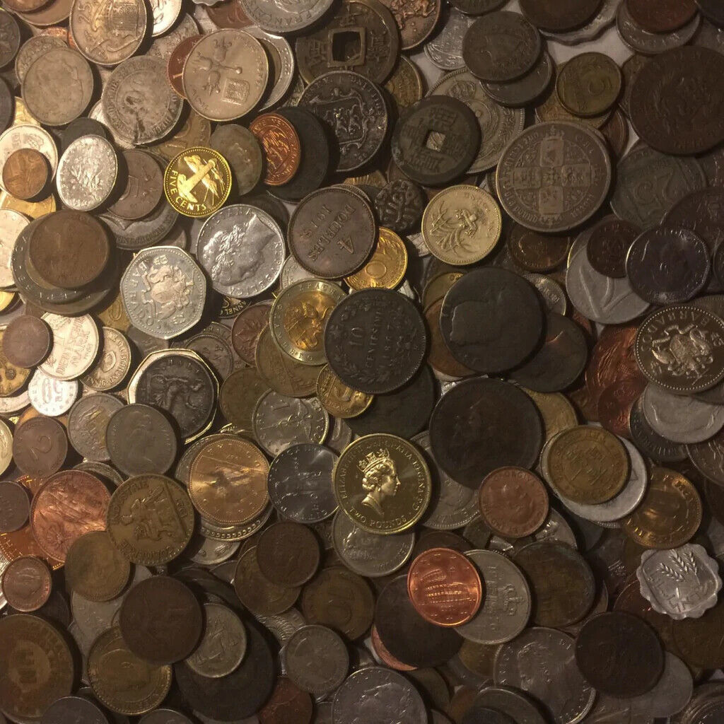 ✯ 10 FULL LB POUNDS Foreign Coins ✯ Tokens World Lot ✯ Estate Sale ✯ Silver ✯
