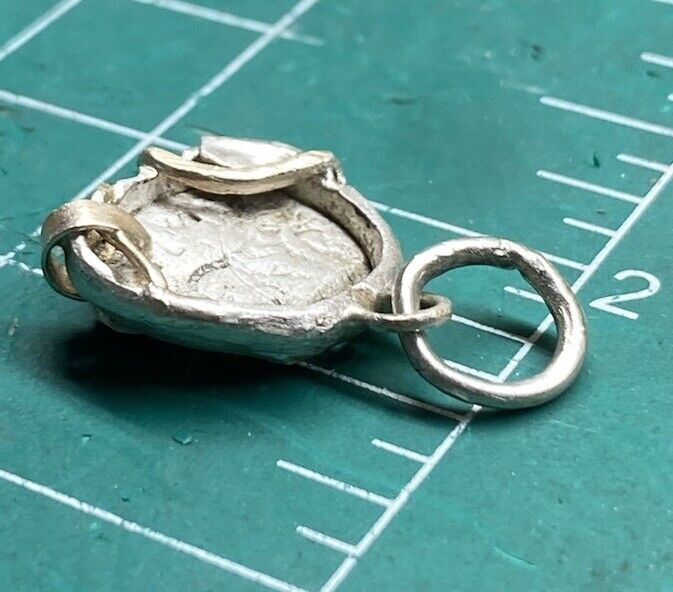 Authentic Spanish-Colonial 1/2-Real Silver Shipwreck Cob Coin & Emerald in Bezel