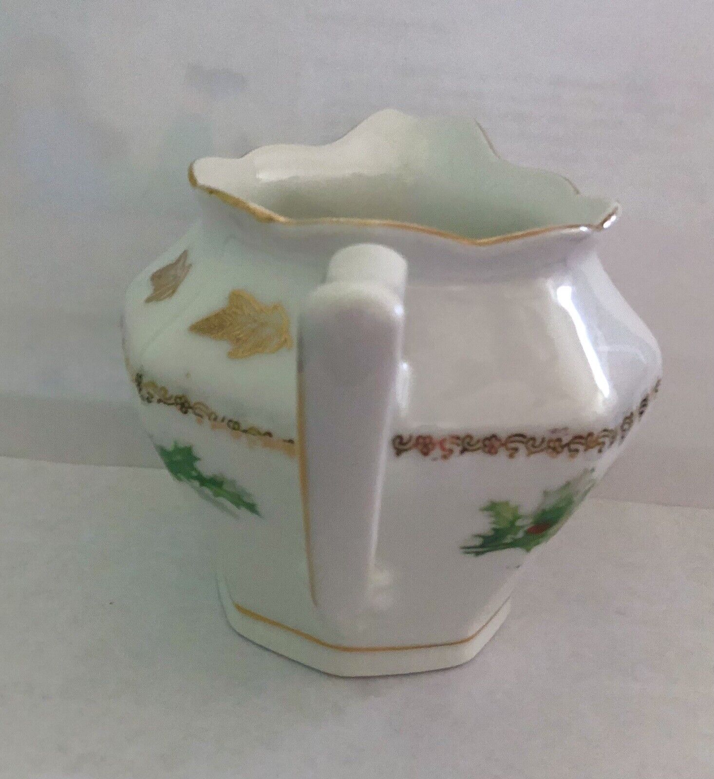 Vintage Z.S. & Co. Bavaria 1900's Christmas "Holly & Berry" Gold Creamer Pitcher
