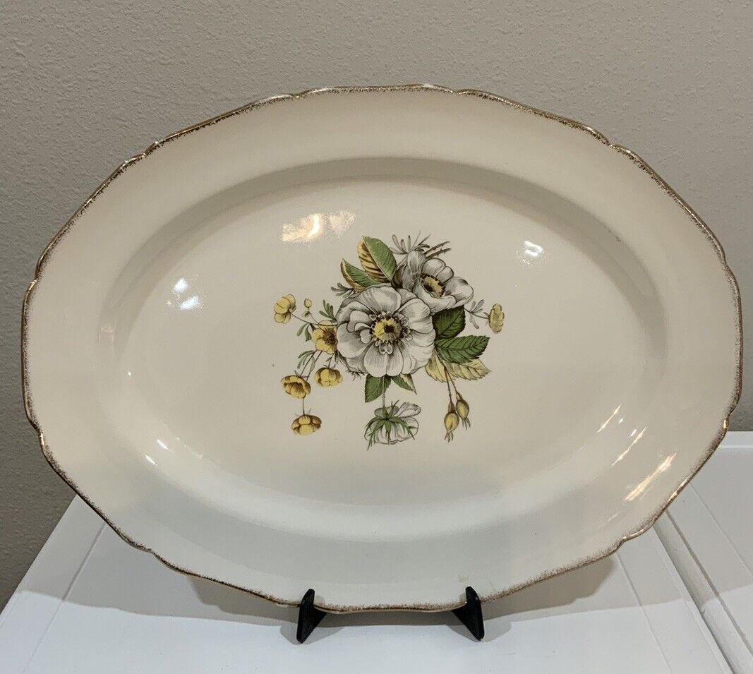Vtg Canonsburg The Hallmark Magnolia Pattern 22 Kt. Oval Platter Serving Dish
