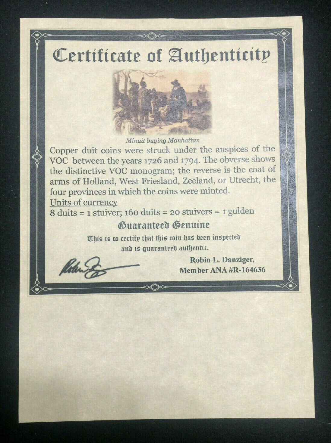 First New York Penny VOC Copper Coin 1700's - COA & History & Holder & Album Inc